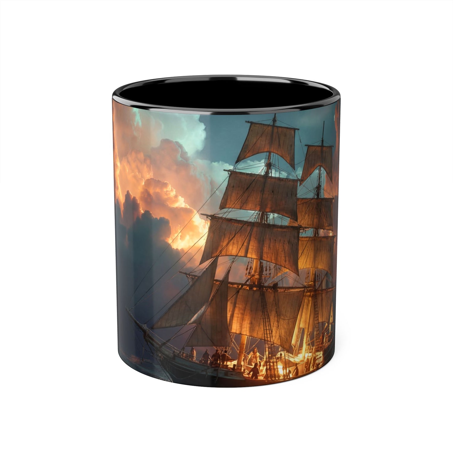 Storm-Braced Galleon Accent Mugs, 11oz – Amber Sail & Obsidian Sea