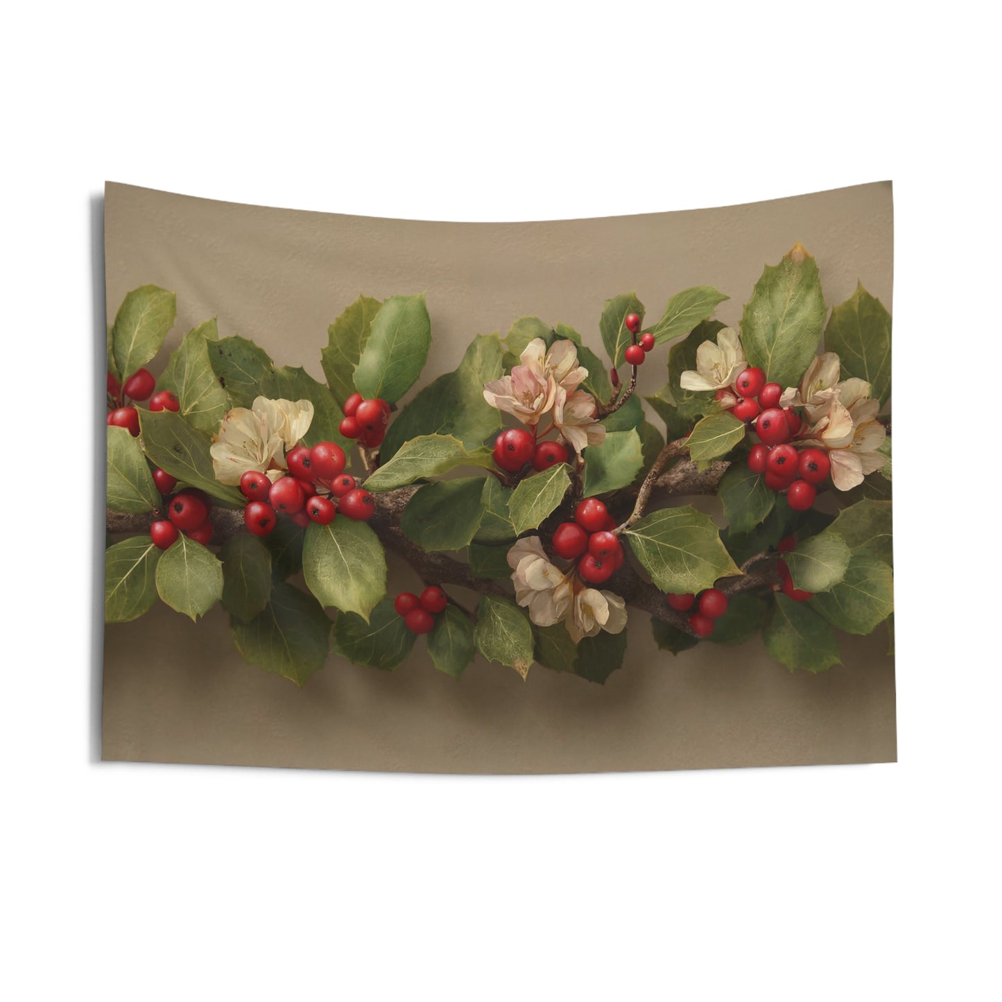 Winter Berry Garland Indoor Wall Tapestries – Velvet Berries & Soft Petals