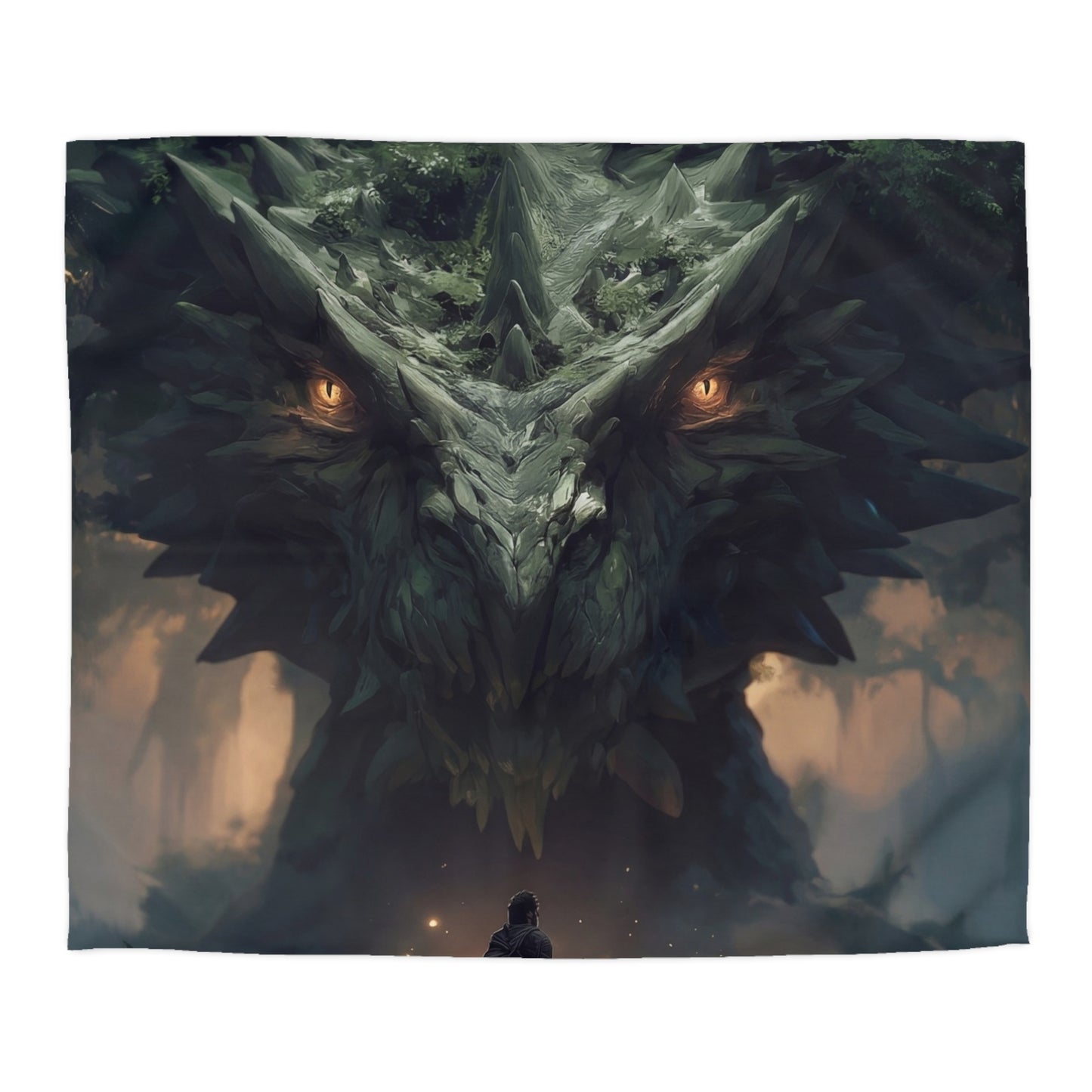 Ancient Dragon Sentinel Microfiber Duvet Cover – Forest Guardian at Dusk