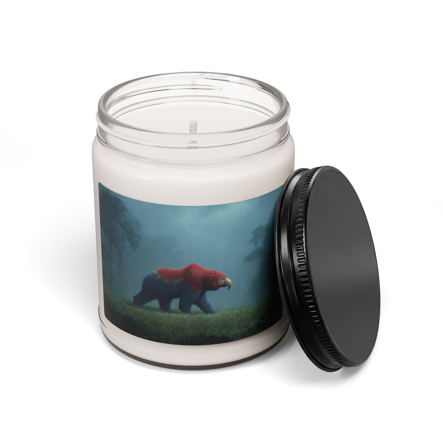 Parrot-Bear in Mist Scented Soy Candle, 9oz – Whisper of the Rainforest Guardian