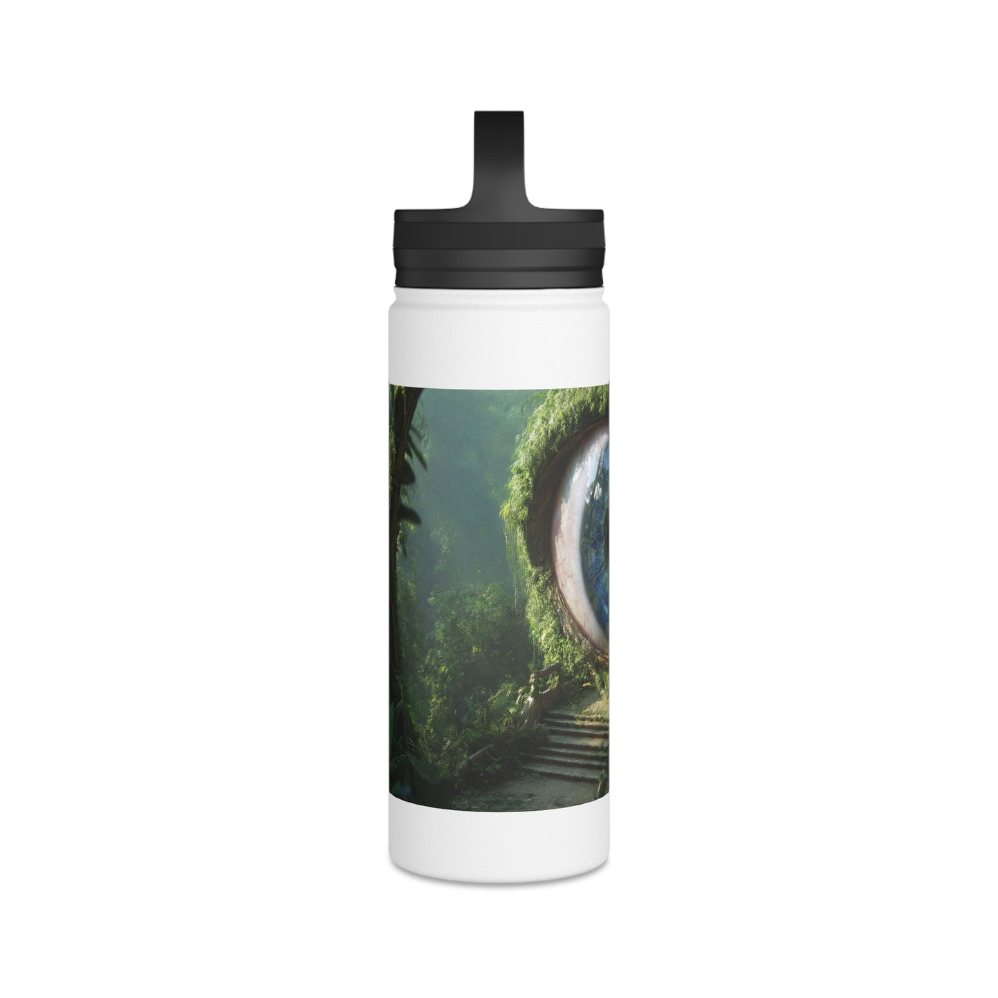 Guardian Forest Eye Water Bottle – Moss-Covered Watcher of the Verdant Path