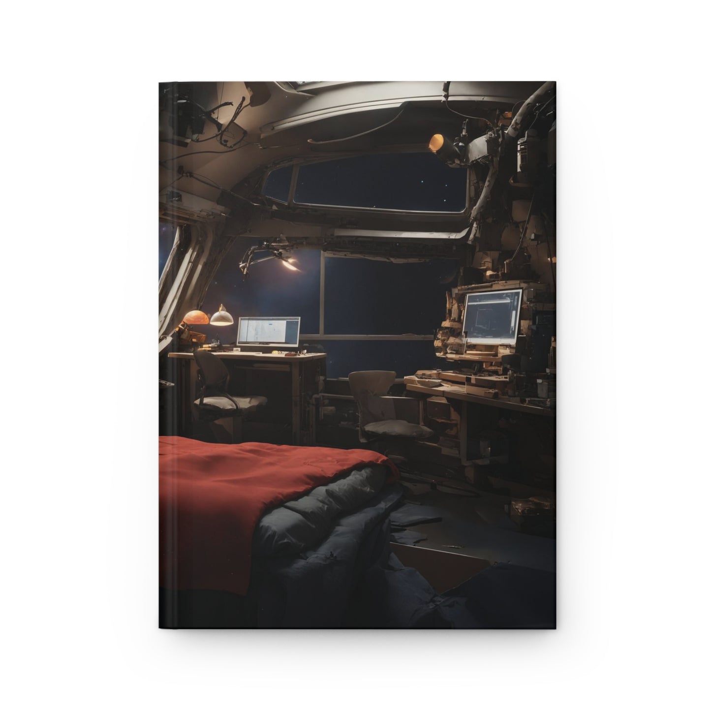 Starlit Space Station Cabin - Hardcover Journal