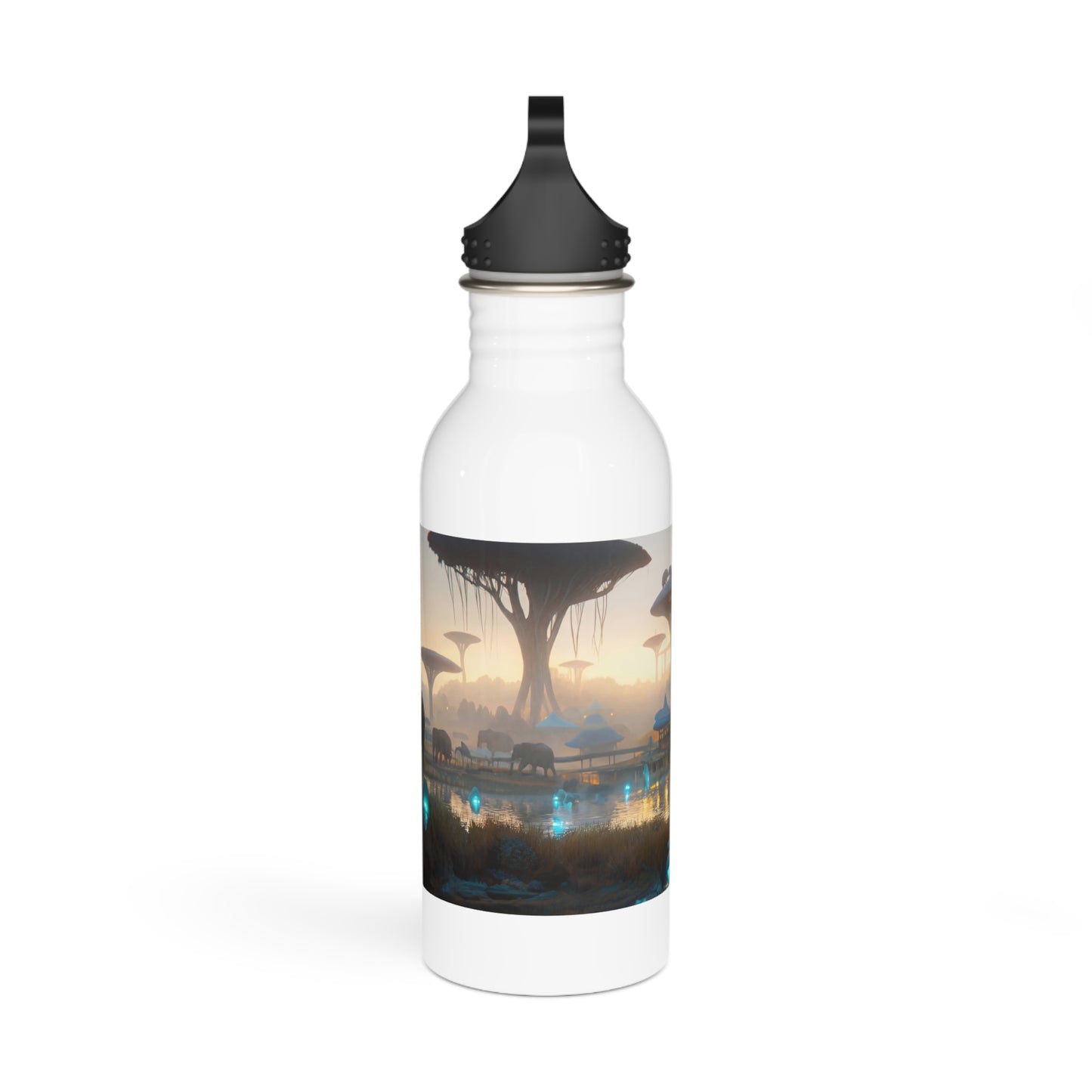 Elephants in Dawn’s Glow Stainless Steel Water Bottle – Serene Future Savannah