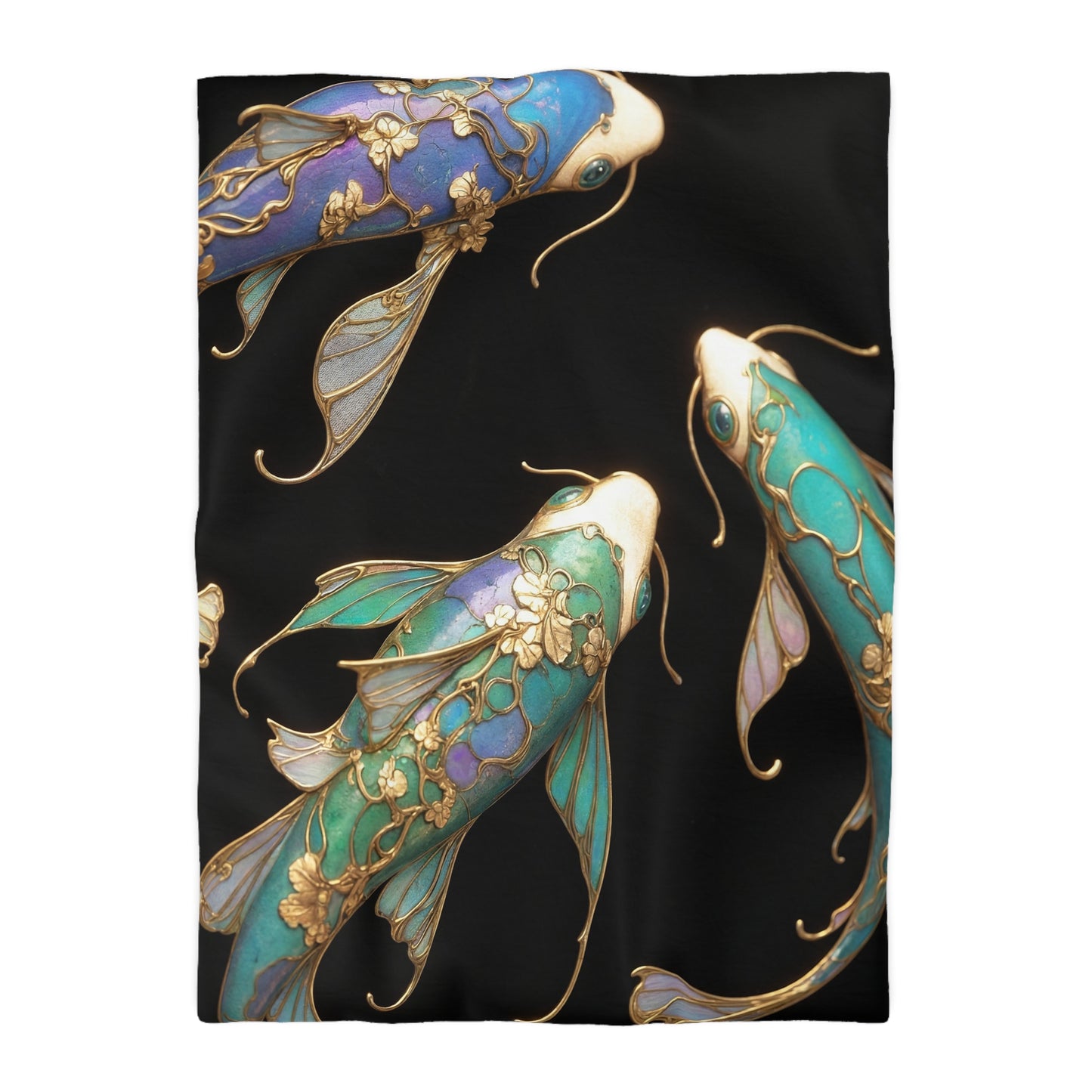 Art Nouveau Koi Microfiber Duvet Cover – Luminous Azure Guardians of the Deep
