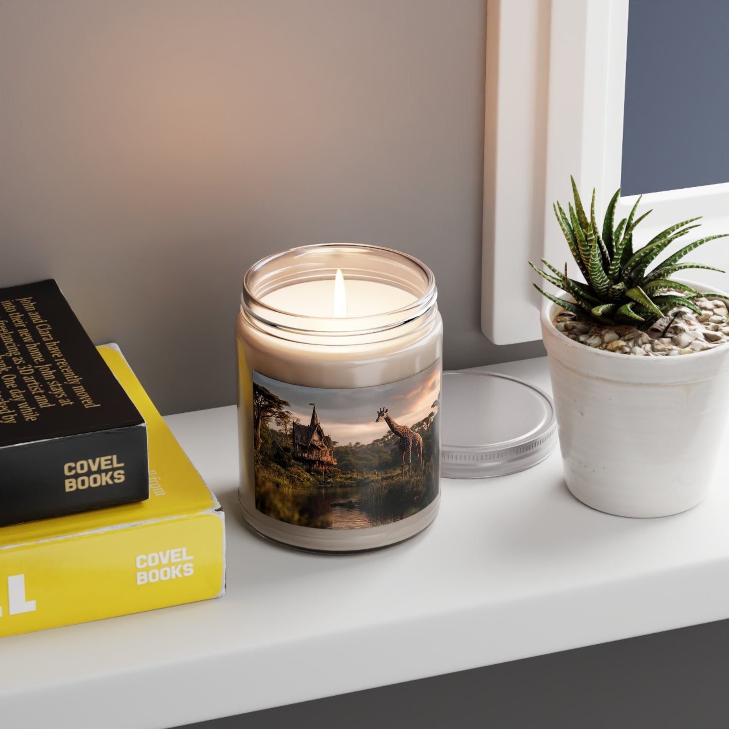 Giraffe by the Water’s Edge Scented Soy Candles with White Lid, 9oz – Sunset Sanctuary