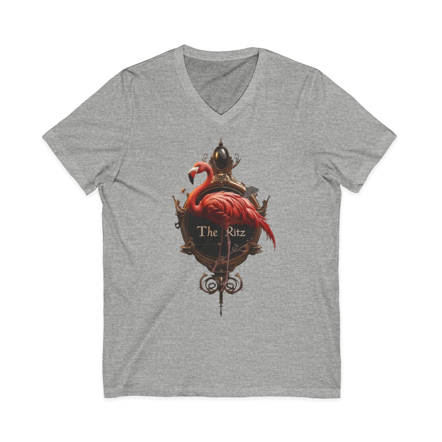 The Ritz Flamingo Sign V-Neck Tee – Gilded Ornament Graphic Print