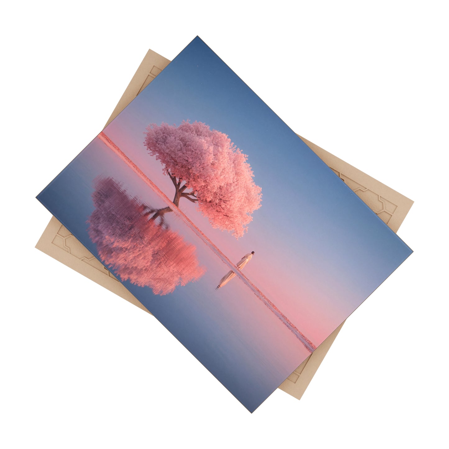 Pink Sakura Tree Ceramic Photo Tile – Twilight Reflection Serenity