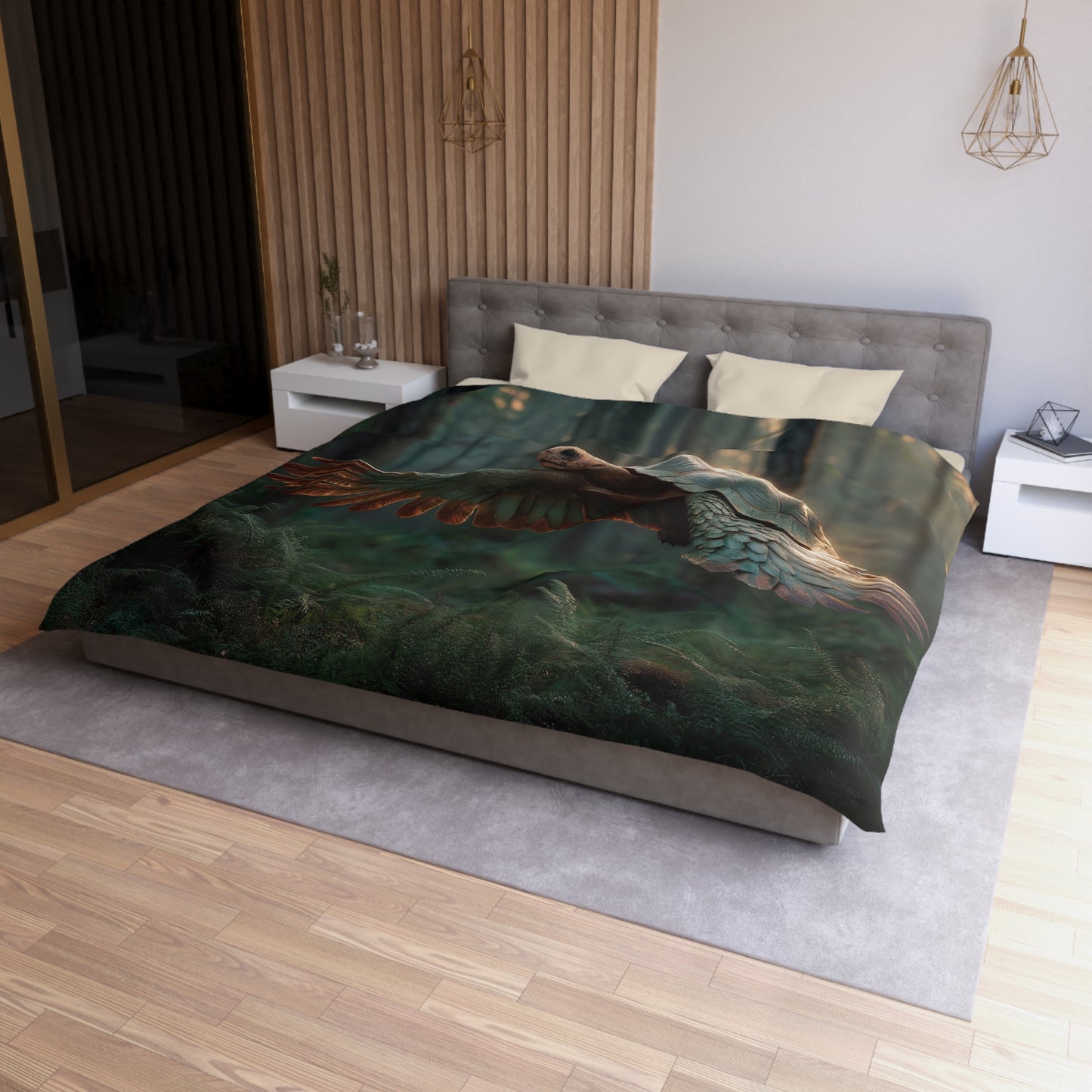 Winged Tortoise Duvet Cover – Forest Dawn Sentinel