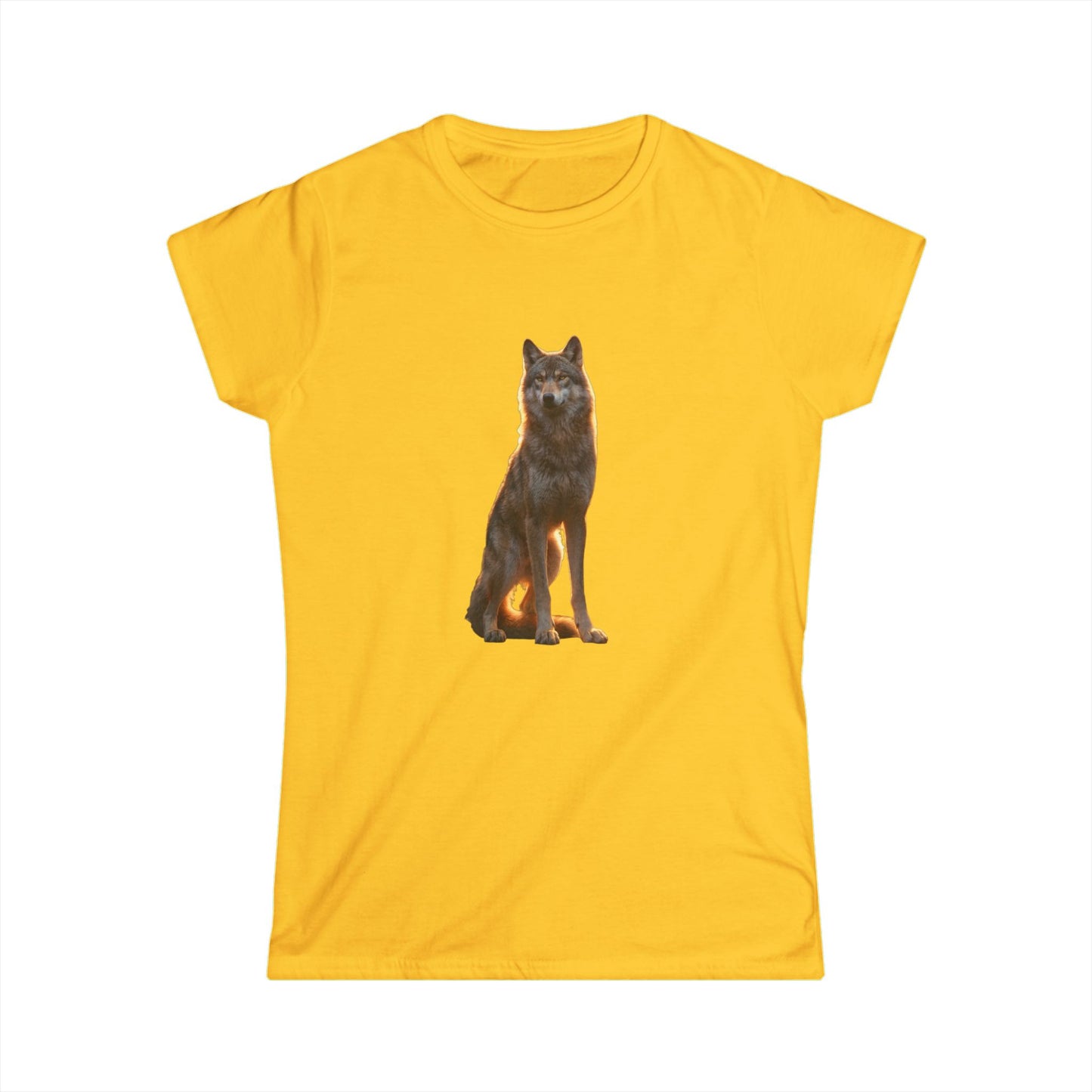 Golden Hour Wolf Women's Softstyle Tee – Amber Sentinel Silhouette