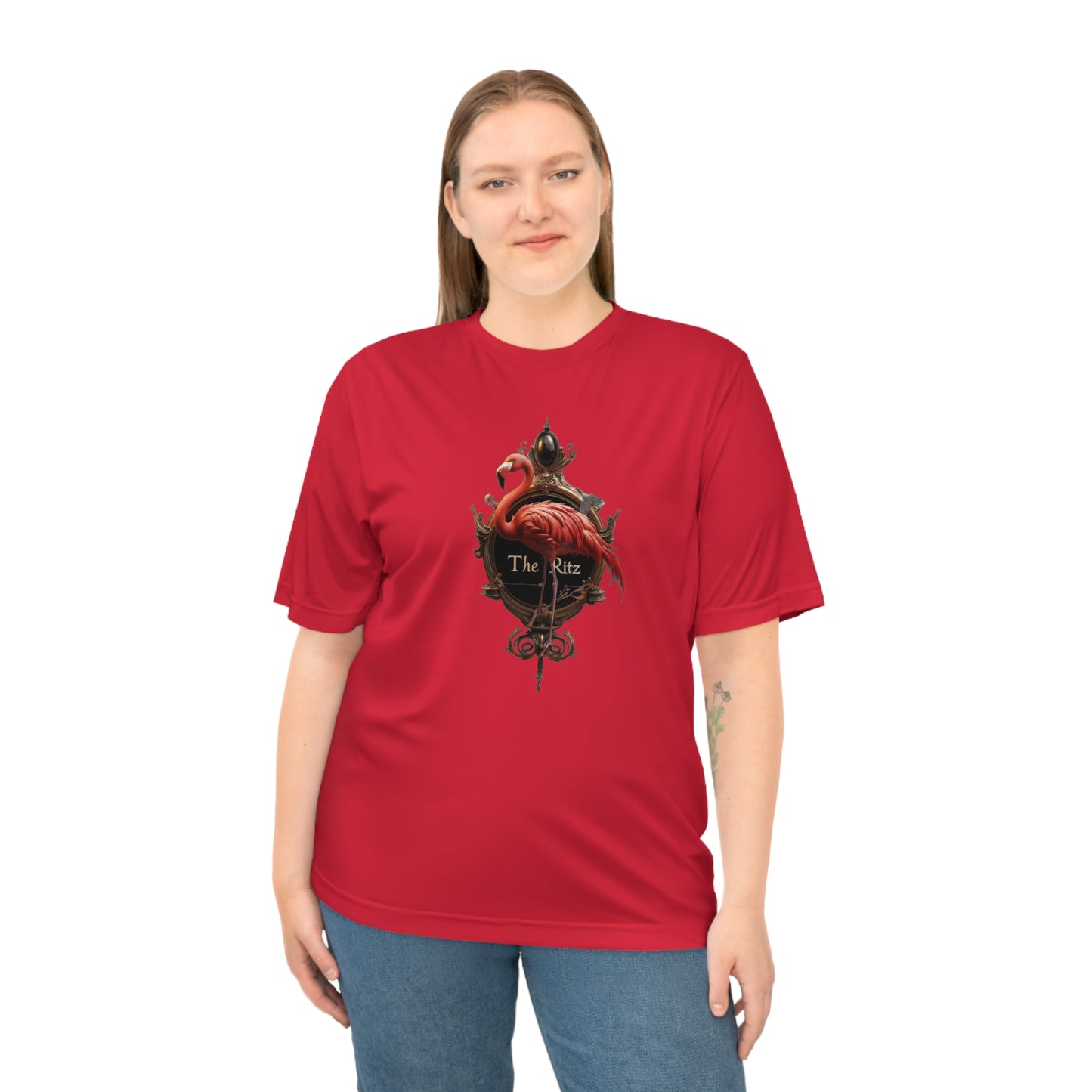 Crimson Flamingo Ornate Frame Tee – Golden Ritz Manor Emblem