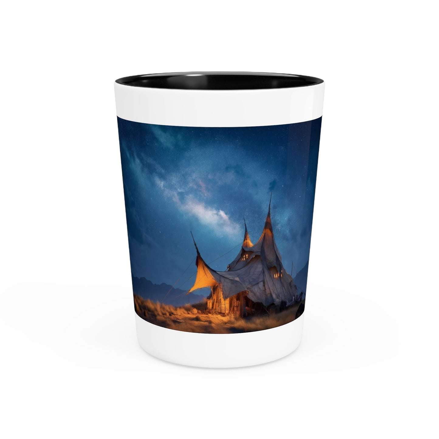 Starlit Nomad Tent Shot Glass – Milky Way Over Desert Sanctuary