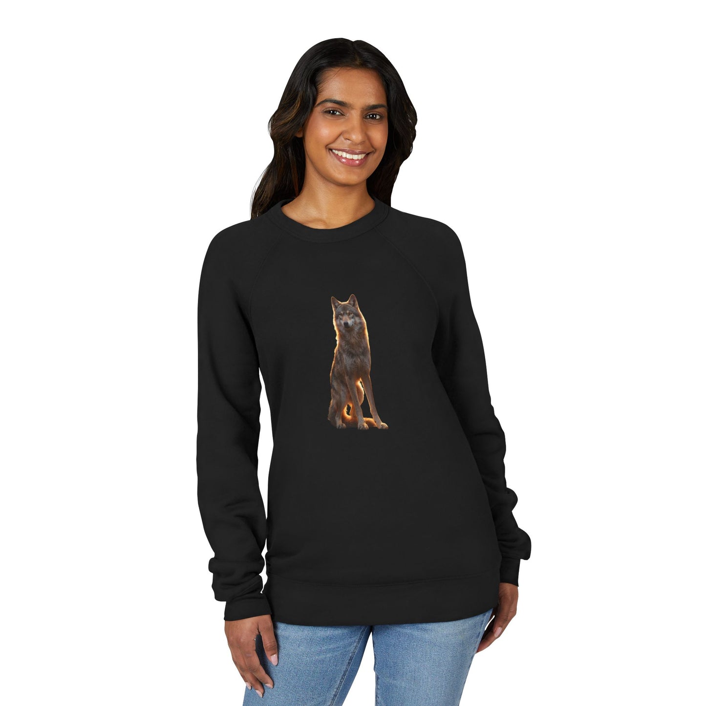 Golden Hour Wolf Sentinel Raglan Sweatshirt – Twilight Pack Leader Portrait