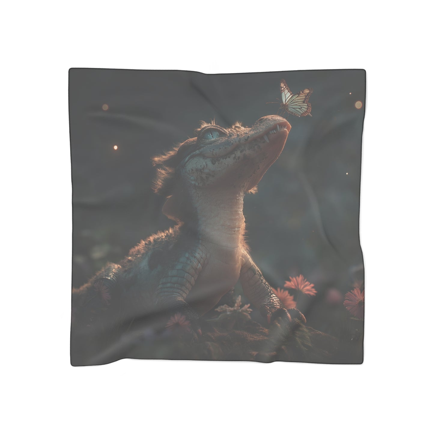 Gentle Crocodile and Butterfly Poly Scarf – Twilight Garden Whimsy