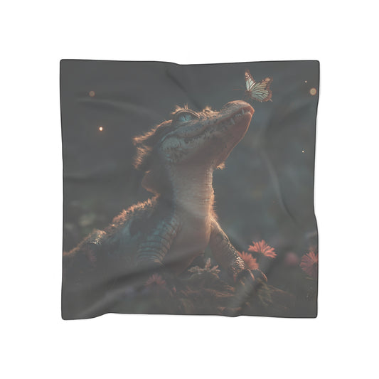 Gentle Crocodile and Butterfly Poly Scarf – Twilight Garden Whimsy