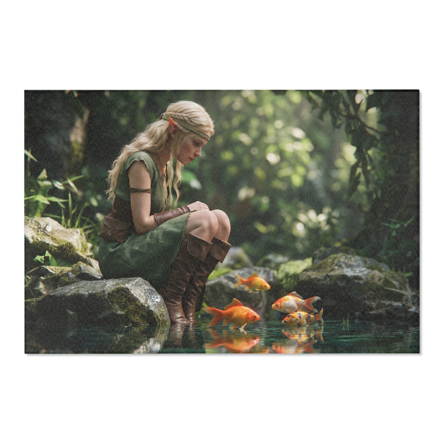 Elven Whisperer Area Rugs – Sunlit Pool with Golden Fish