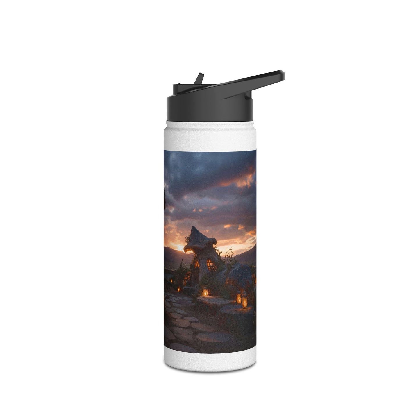 Mushroom Cottage Sunset Water Bottle – Warm Glow Haven Standard Lid