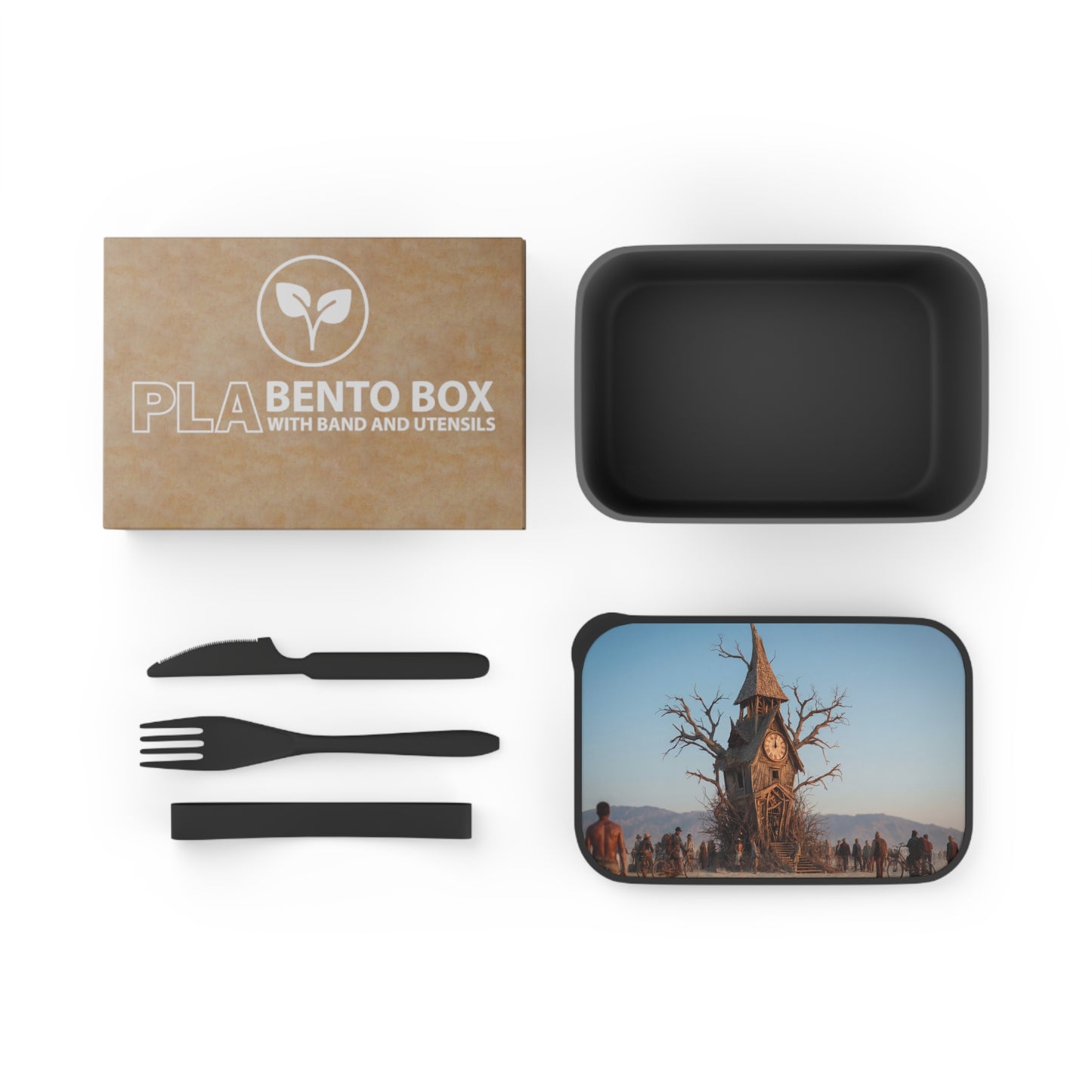 Clock Tower in the Wasteland PLA Bento Box with Band and Utensils – Sunset’s Last Chime