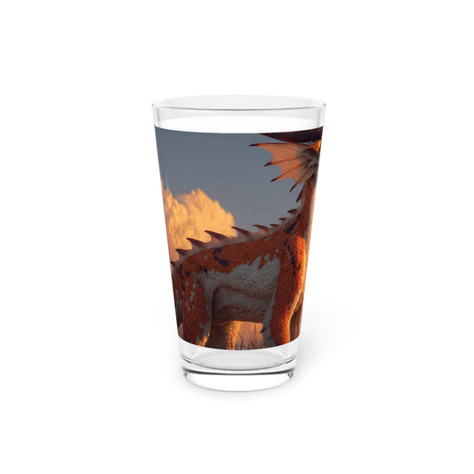 Sunset Dragon Pint Glass, 16oz – Golden Glow Guardian