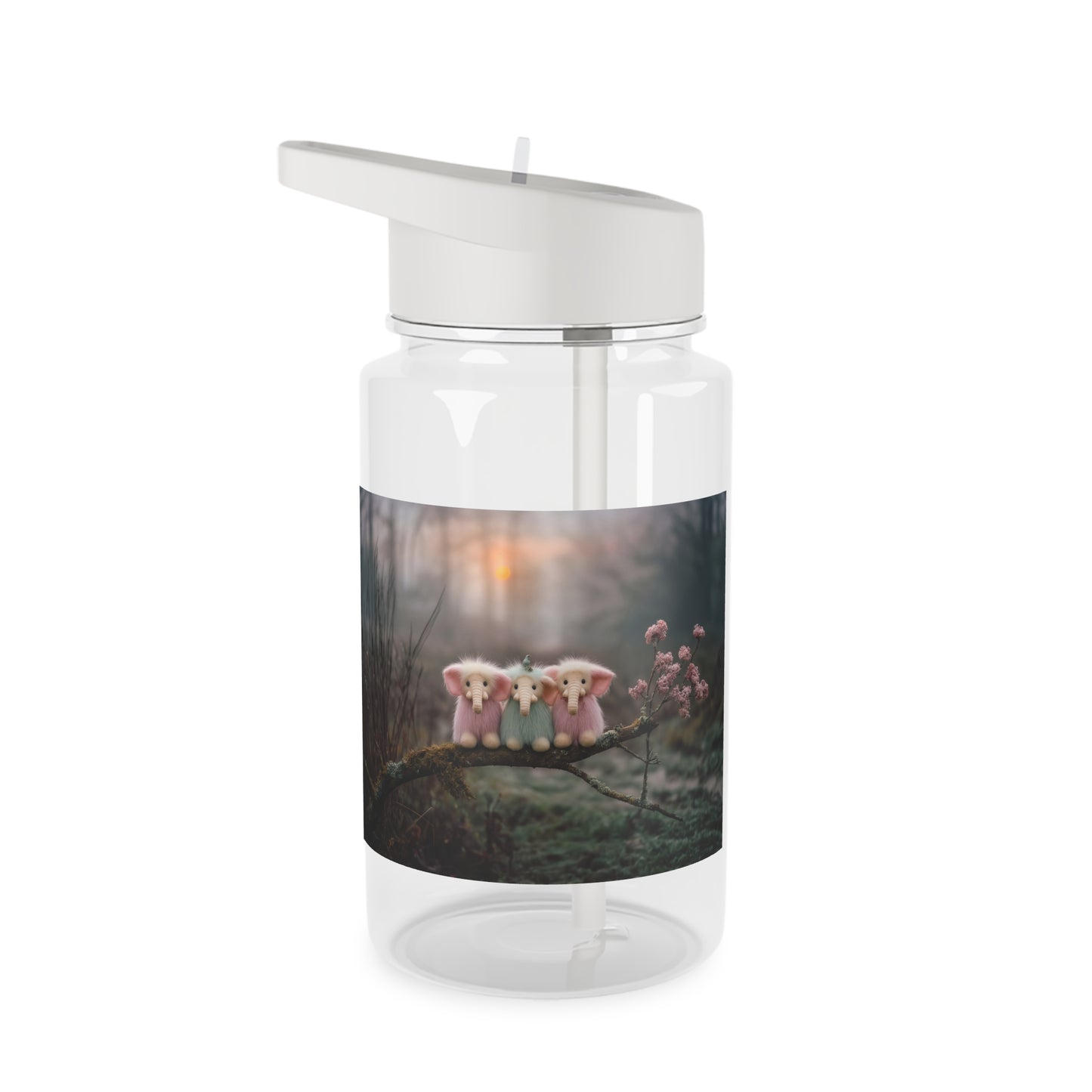 Three Fluffy Elephants Tritan Water Bottle – Mossy Branch Twilight Scene