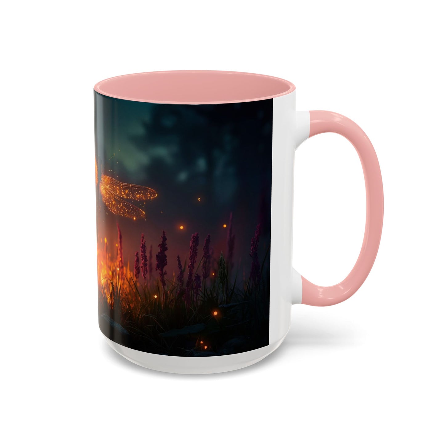 Firefly Dragonfly Accent Coffee Mug (11, 15oz) – Twilight Luminescence Over Meadow