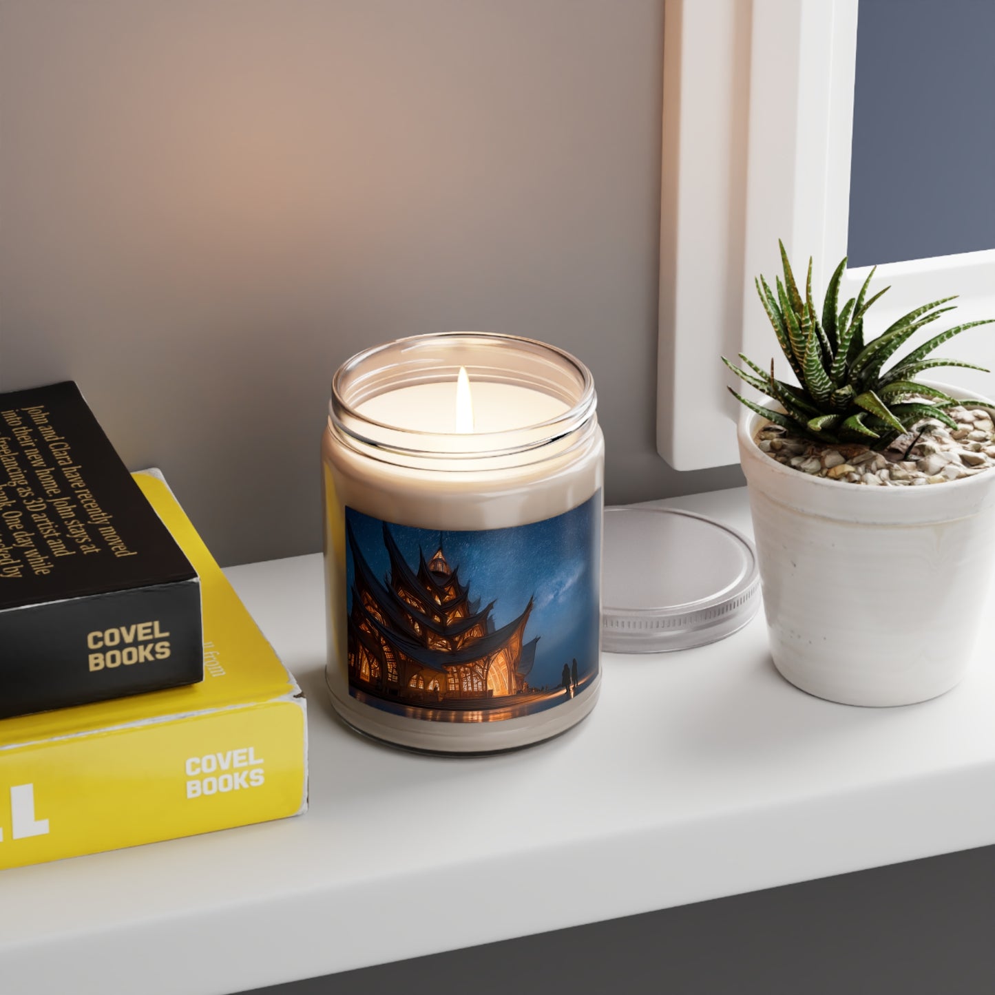 Celestial Temple Scented Soy Candles with White Lid, 9oz – Warm Light Beneath the Milky Way