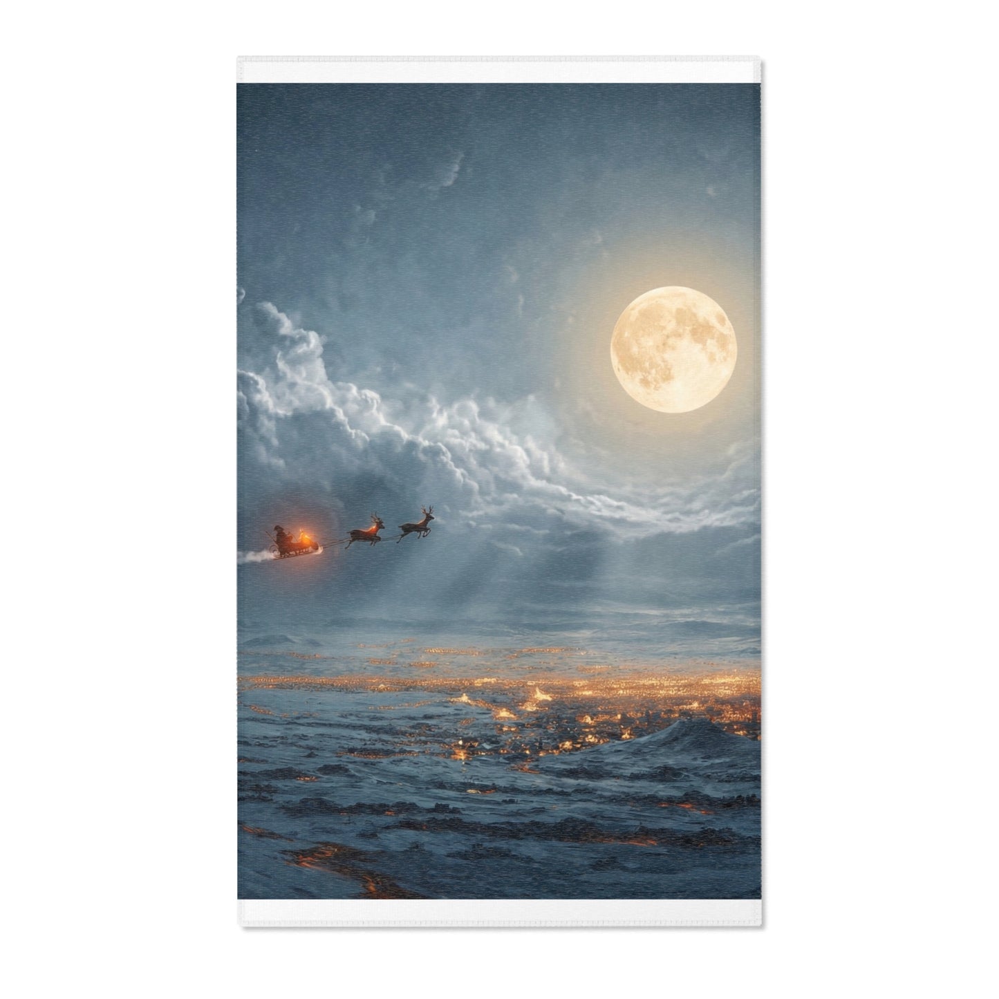 Midnight Sleigh Ride Area Rug – Frostbound City Beneath the Full Moon