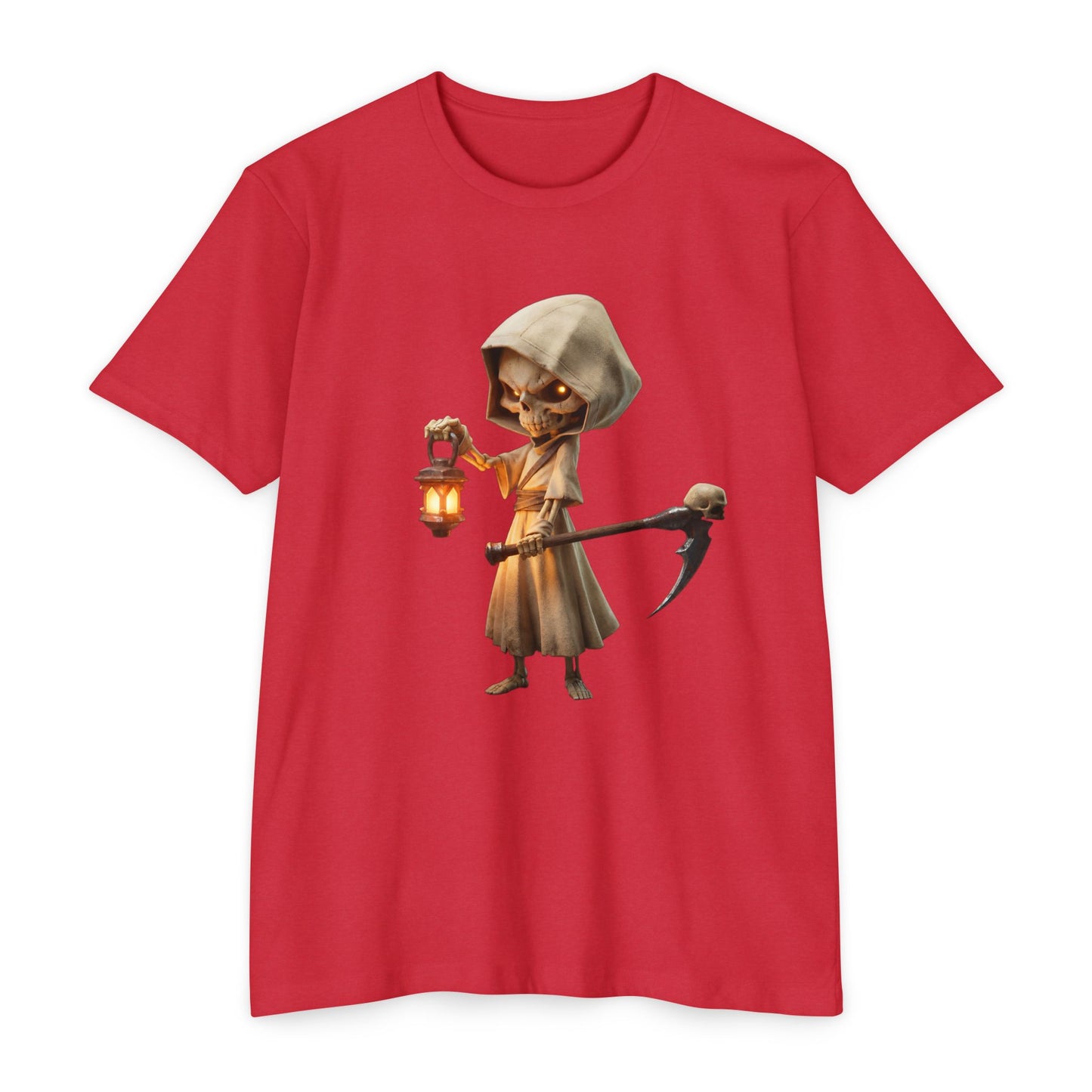 Lantern-Bearing Grim Reaper T-shirt – Hooded Sentinel with Scythe