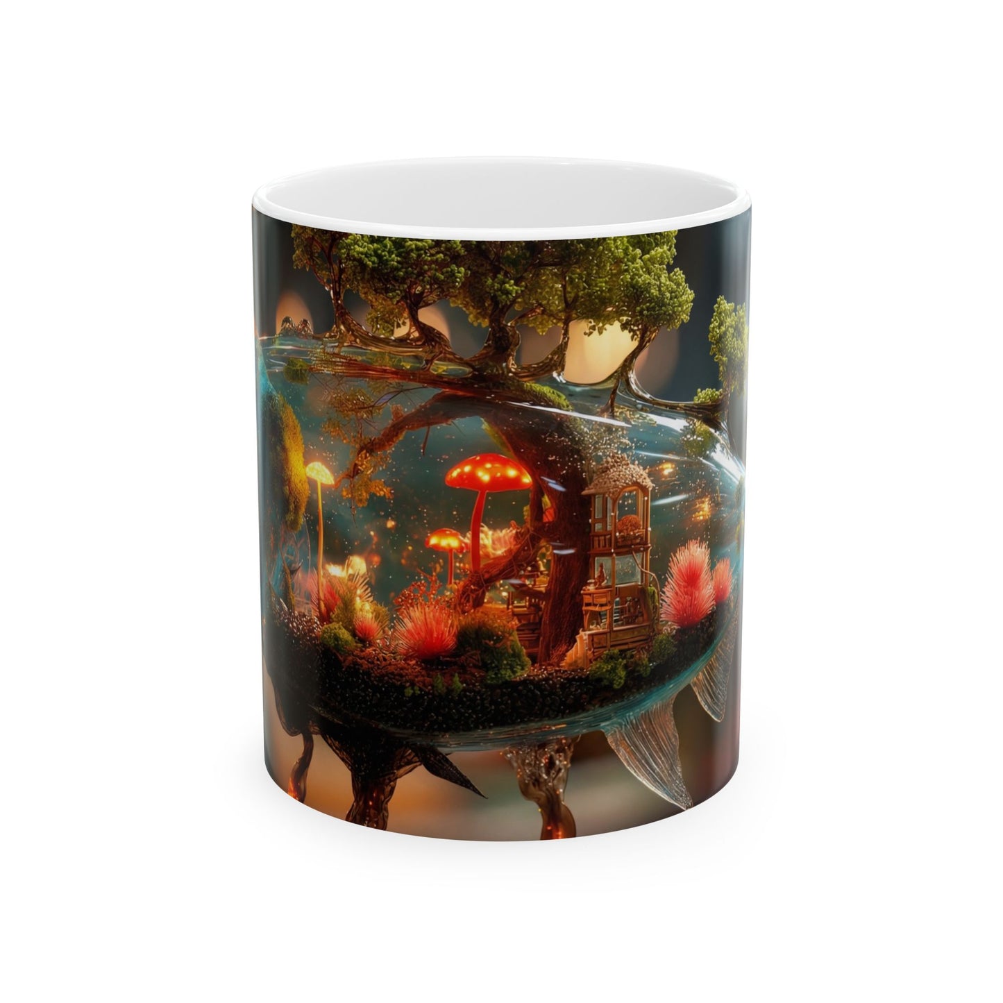 Forest Within Fish Ceramic Mug – Bioluminescent Underwater Sanctuary