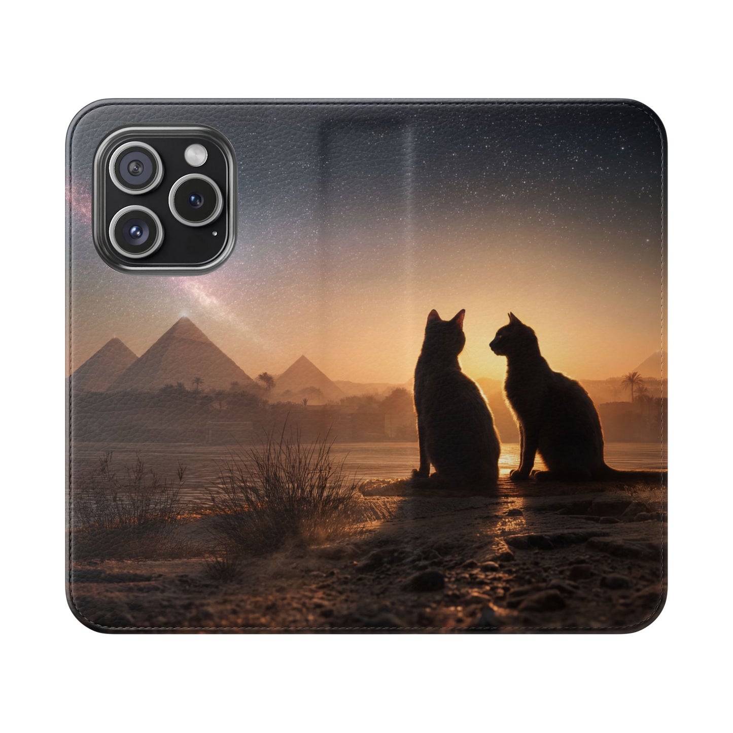 Pharaoh Cats Flip Cases – Starry Nile Guardians on the Bank