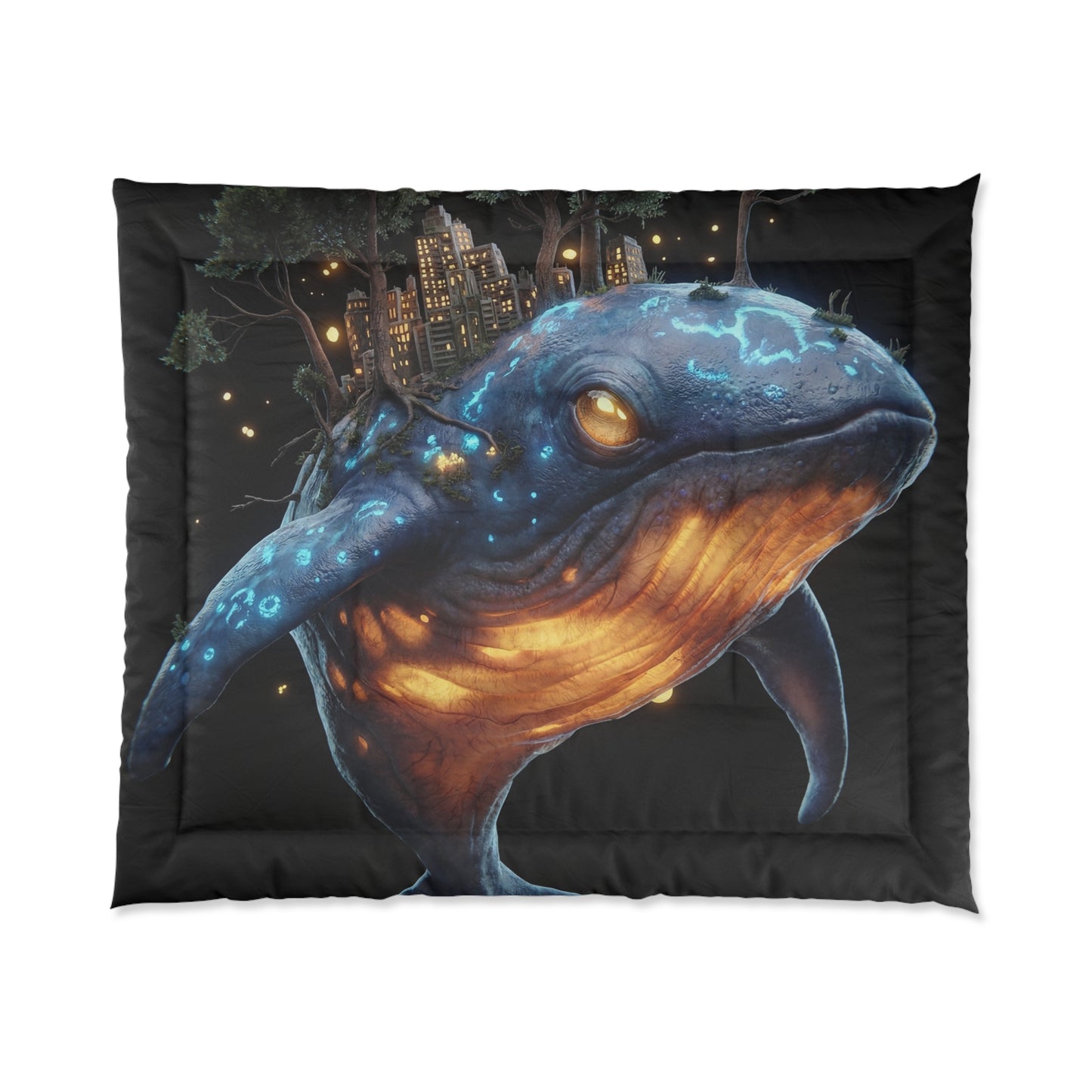 Celestial Whale Comforter – Floating City Amidst Starlight