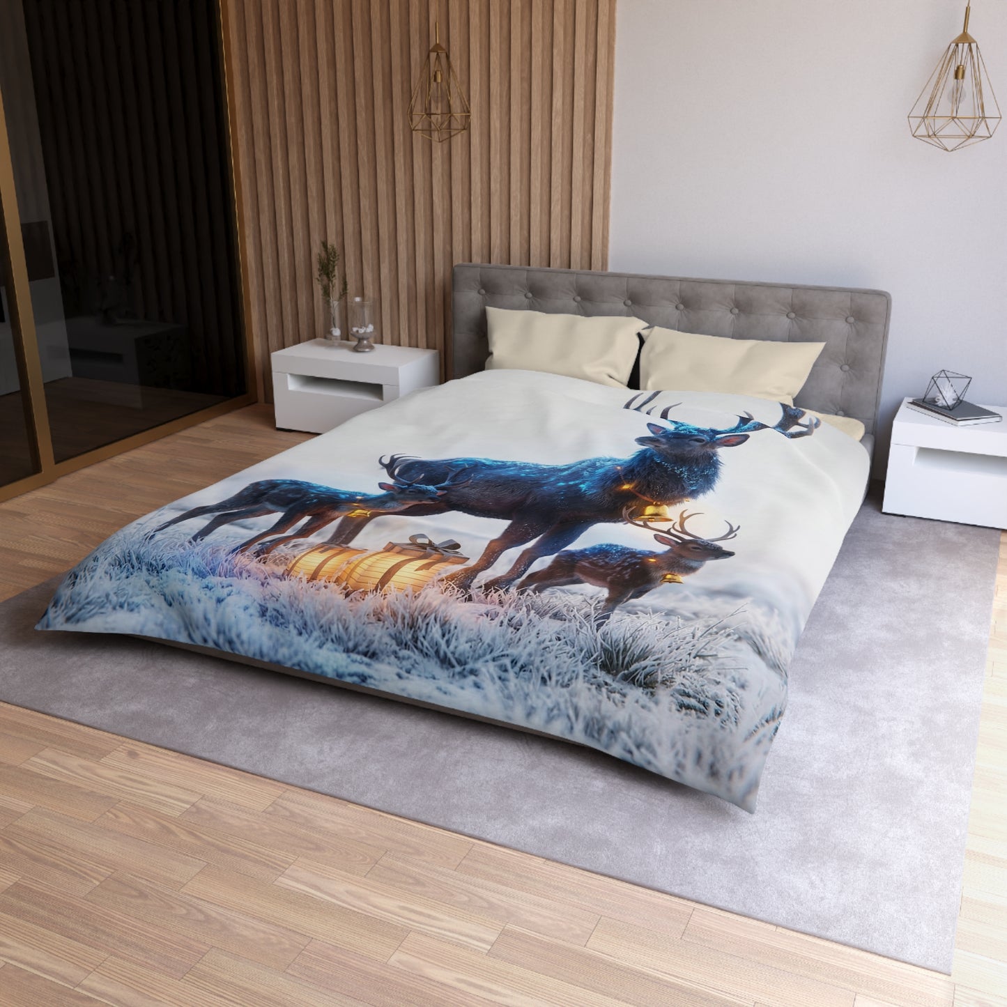 Frostbound Deer Family Microfiber Duvet Cover – Winter’s Gentle Gift Givers