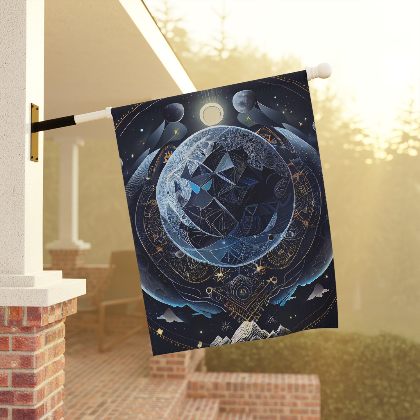 8K, high resolution detailed vector illustration poster, moon, celestial symbols, glowing accents - Garden & House Banner