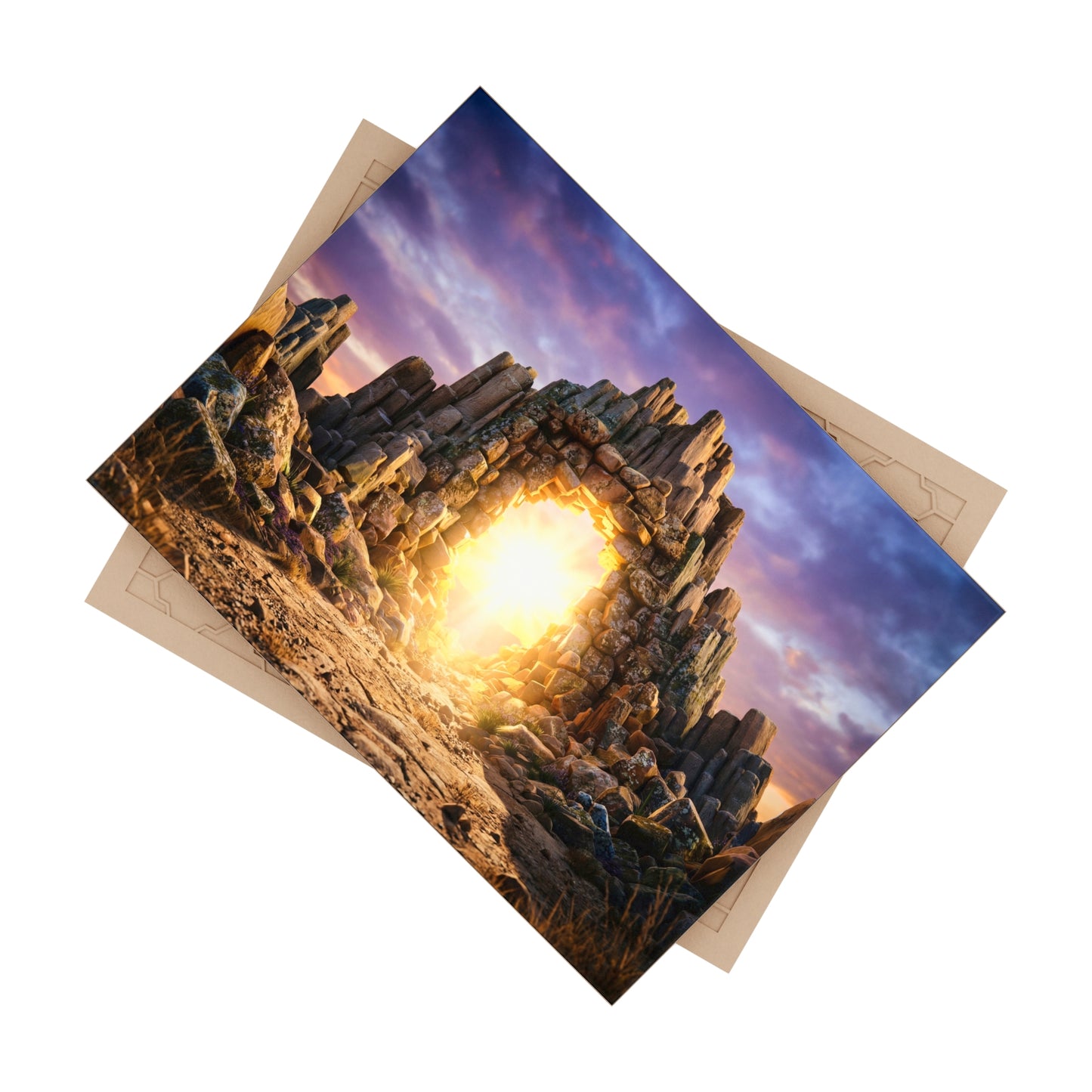 Stone Archway to Dawn Ceramic Photo Tile – Gateway Through Twilight Peaks