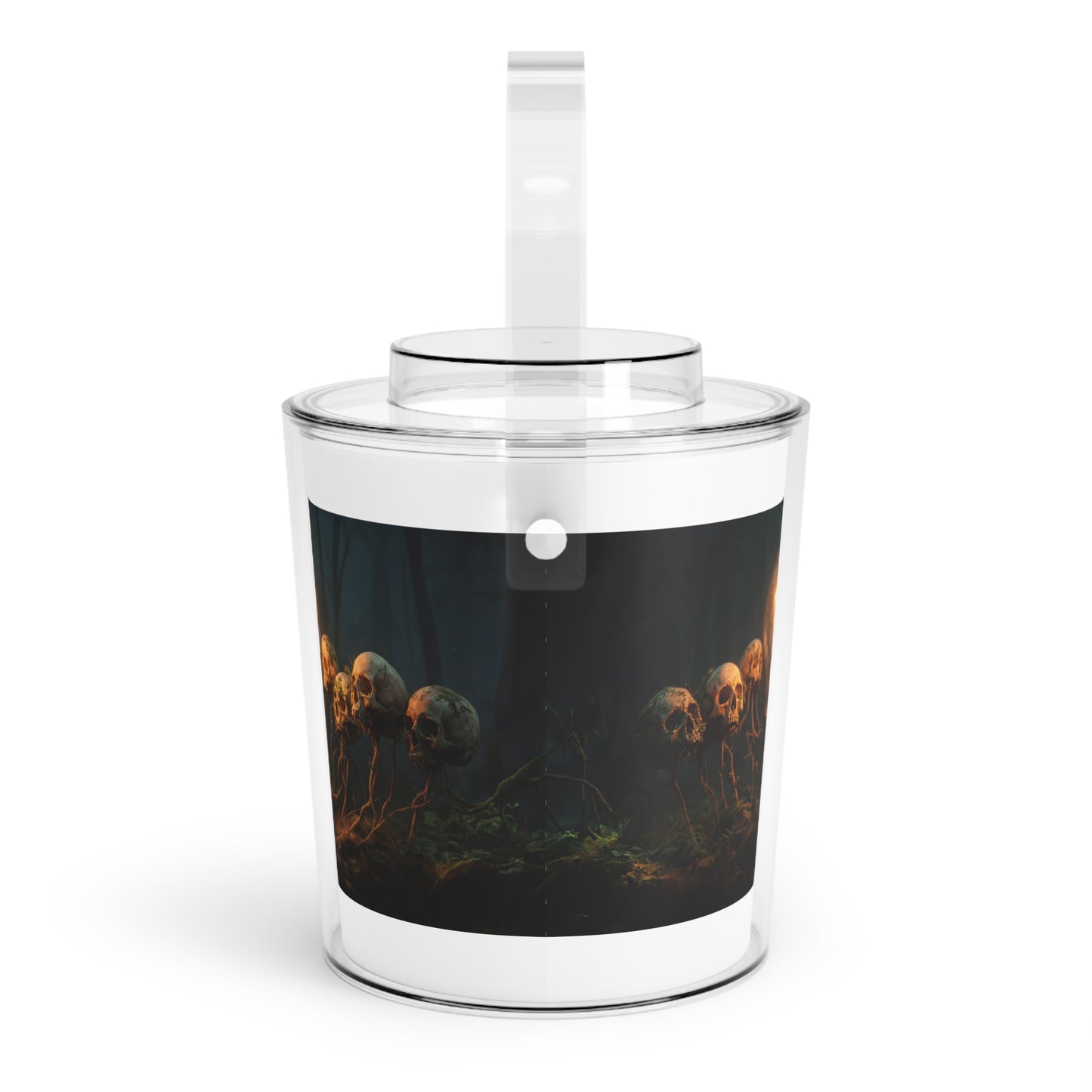 Gilded Lightbulb in Haunted Forest Ice Bucket with Tongs – Illuminated Wisdom Among the Roots
