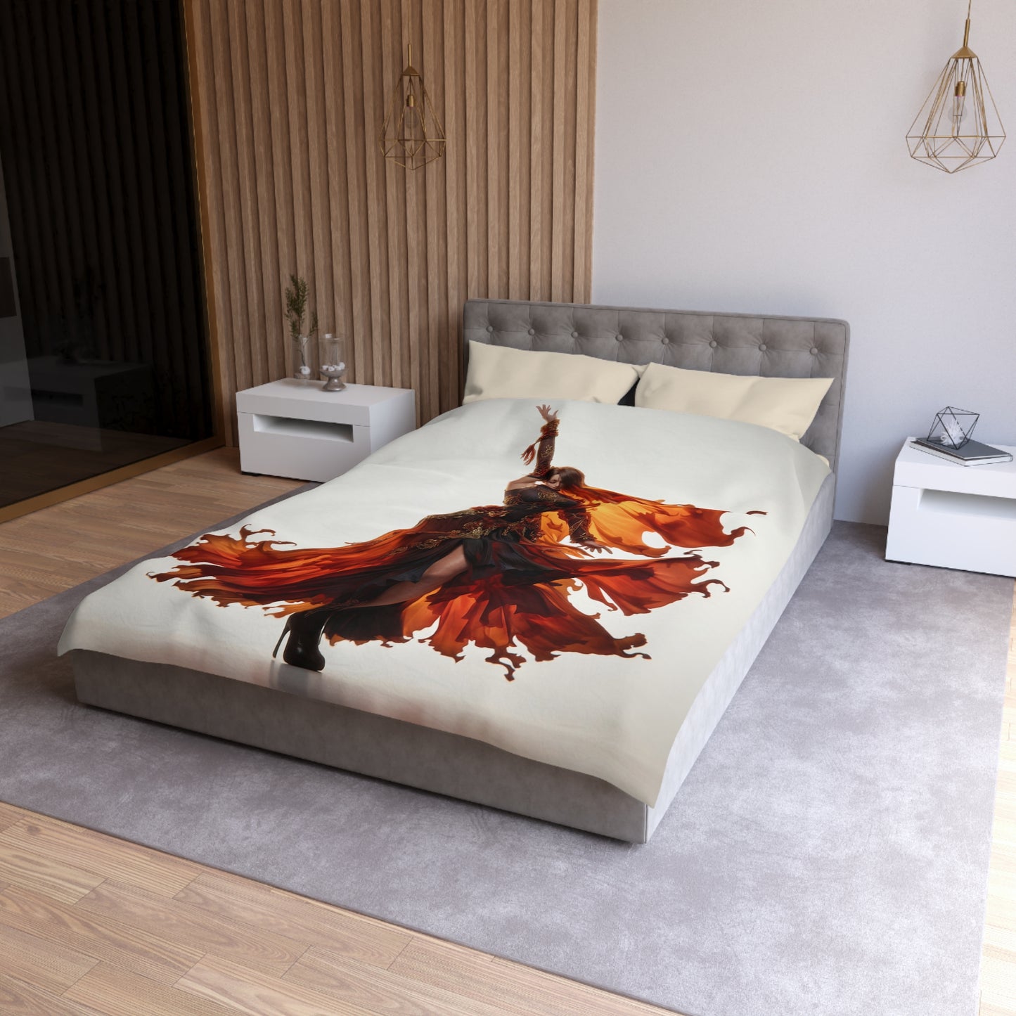 Crimson Phoenix Dancer Microfiber Duvet Cover – Flame-Woven Grace