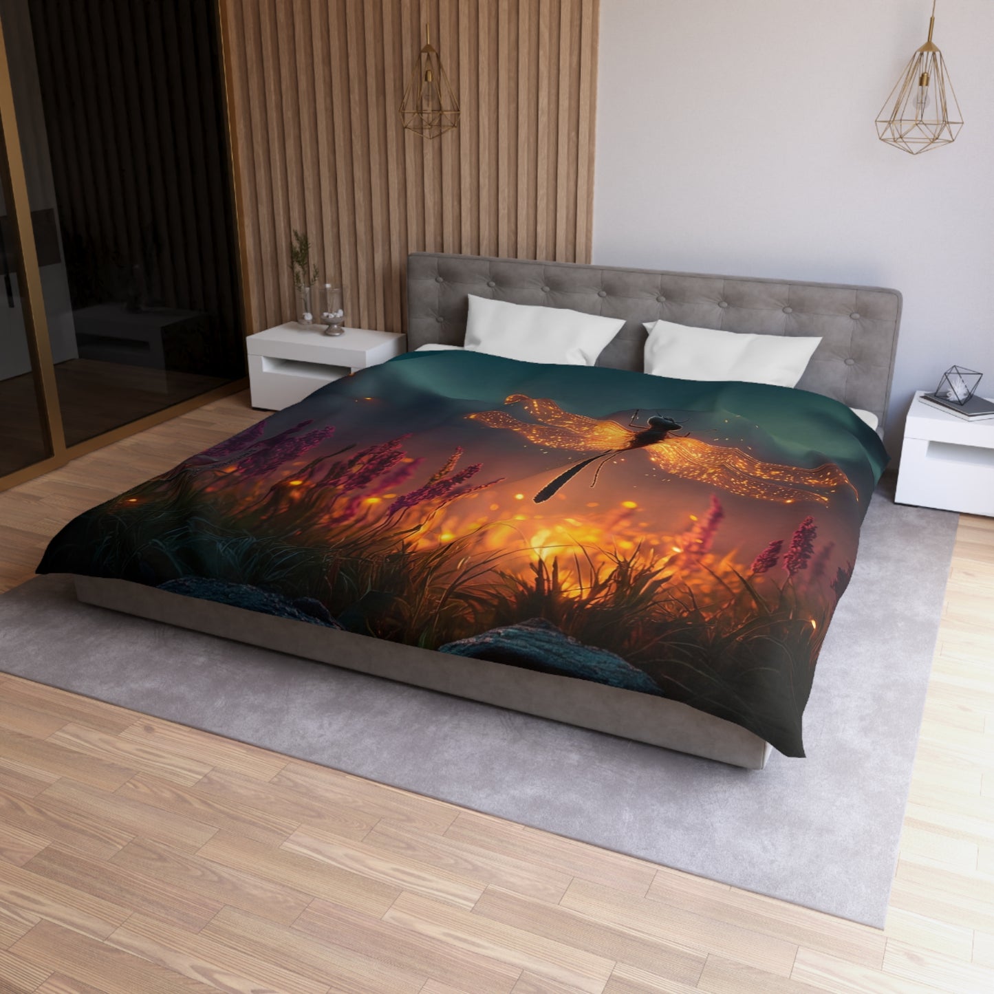 Firefly Dragonfly Microfiber Duvet Cover – Twilight Meadow Dreamscape