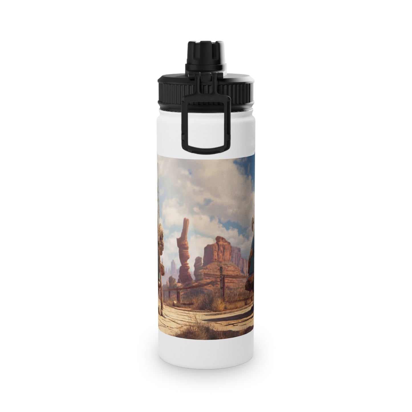 Witch Trio Roadtrip Stainless Steel Water Bottle, Sports Lid – Dusty Desert Spellbound