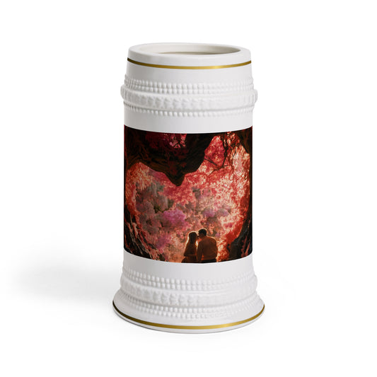 Crimson Canopy Stein Mug – Heart-Shaped Forest Romance
