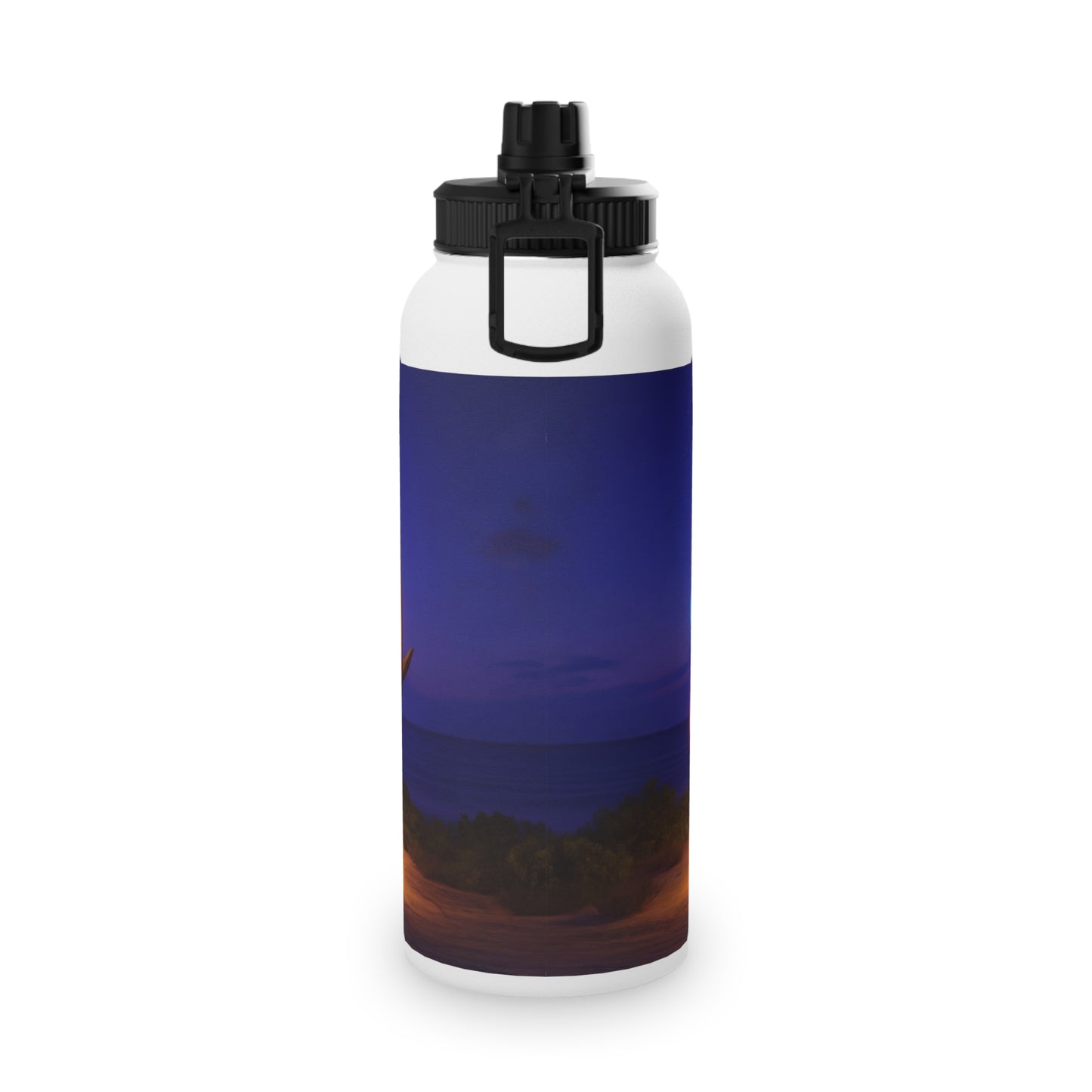 Luminous Phoenix Arch Water Bottle – Twilight Sanctuary with Hanging Lanterns