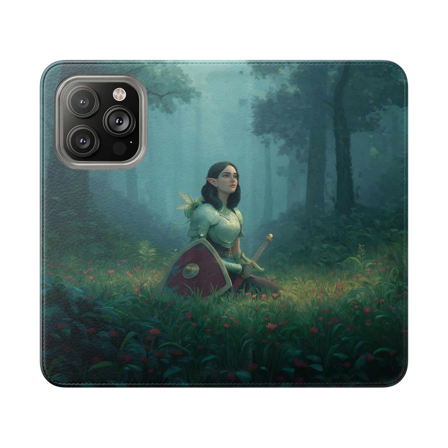 Woodland Sentinel Flip Cases – Green Knight in Misty Grove