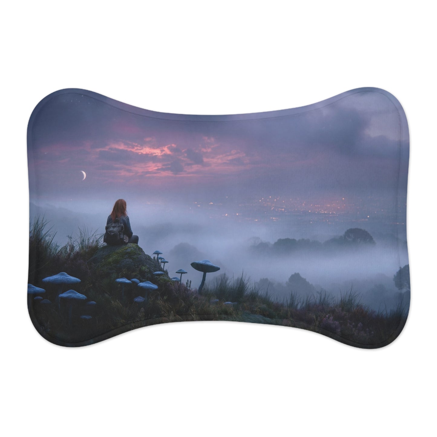 Moonlit Mycophile Pet Feeding Mats – Twilight Grove with Giant Mushrooms