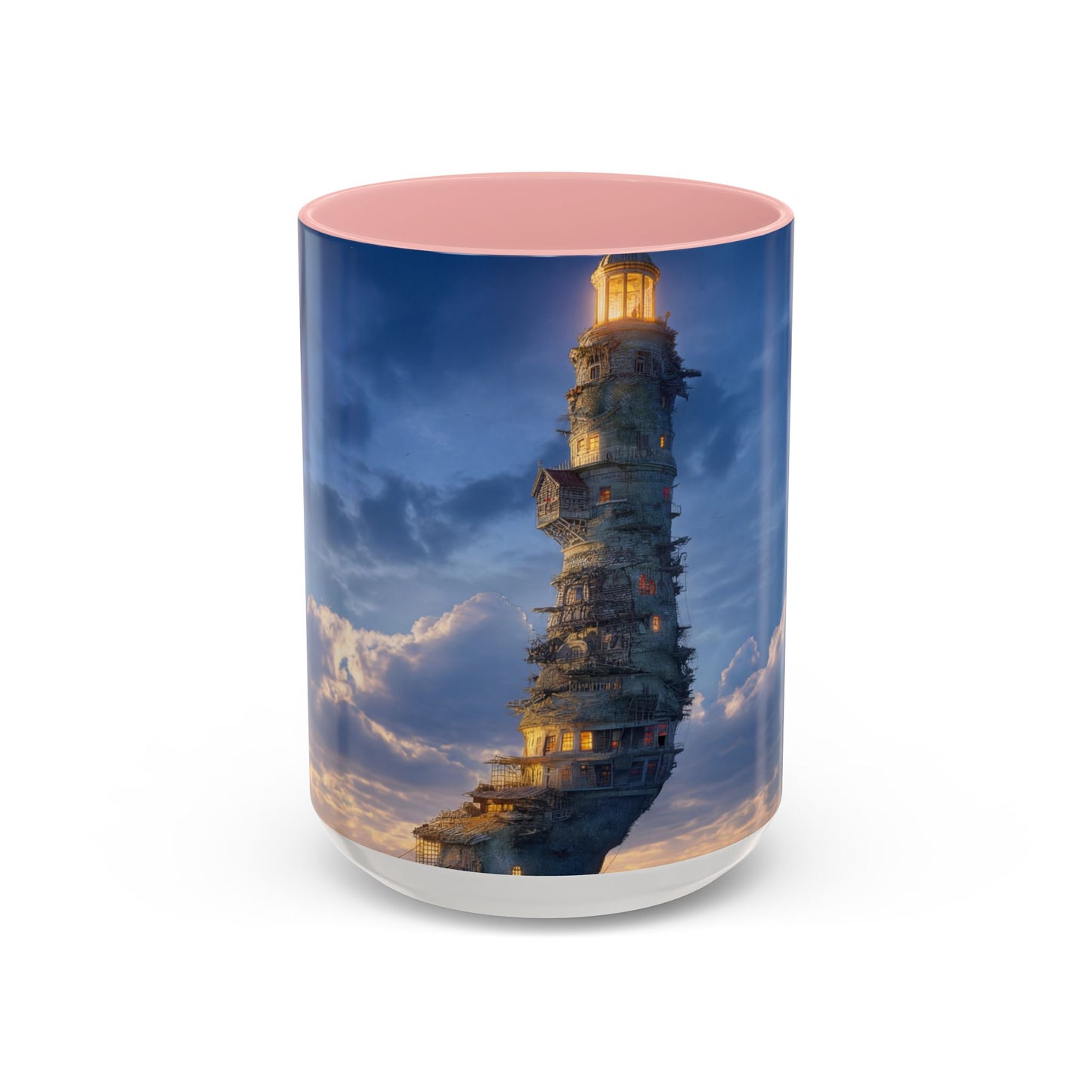 Skyborne Lighthouse Accent Coffee Mug (11, 15oz) – Floating Beacon at Dusk