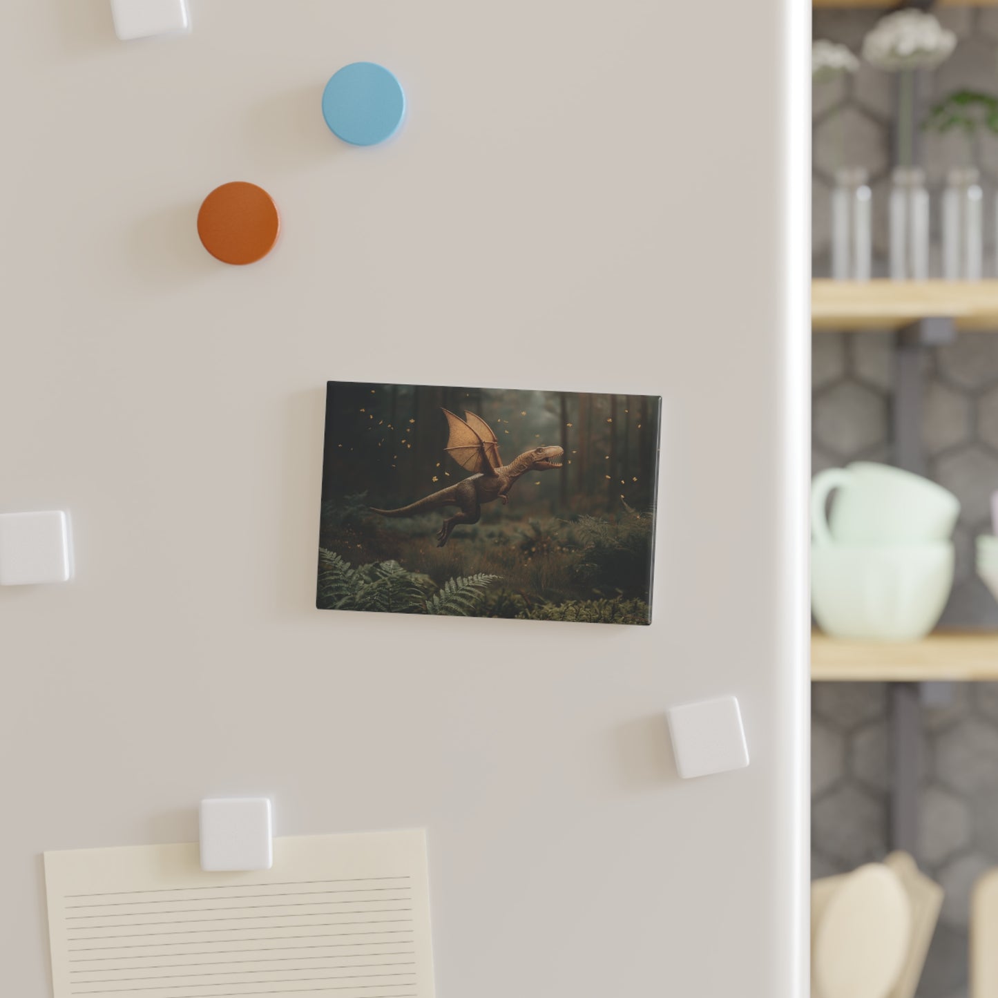 Pteranodon Soaring Through Ferns Button Magnet, Rectangle (1 & 10 pcs) – Sunlit Forest Flight