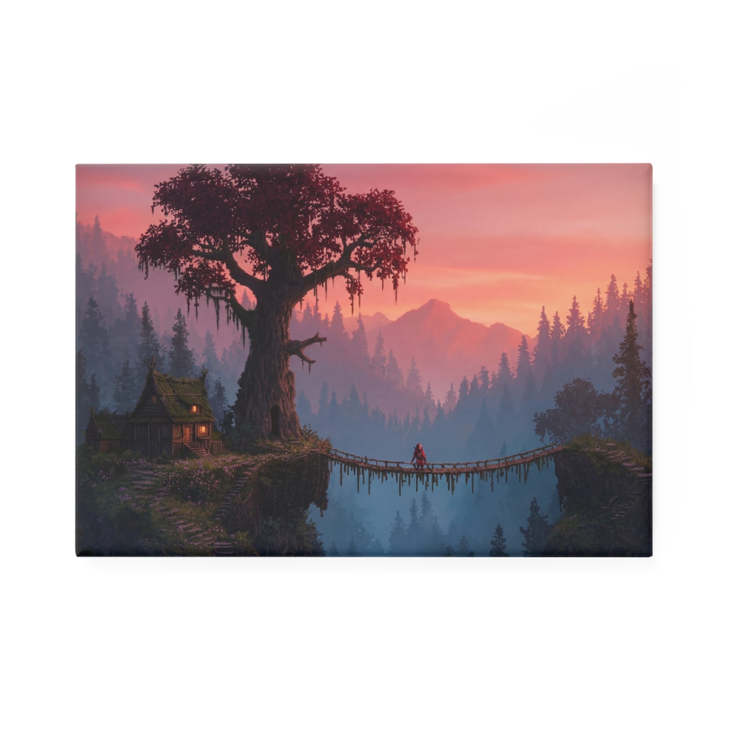 Redwood Sentinel Button Magnet, Rectangle (1 & 10 pcs) – Sunset Bridge to the Whispering Grove