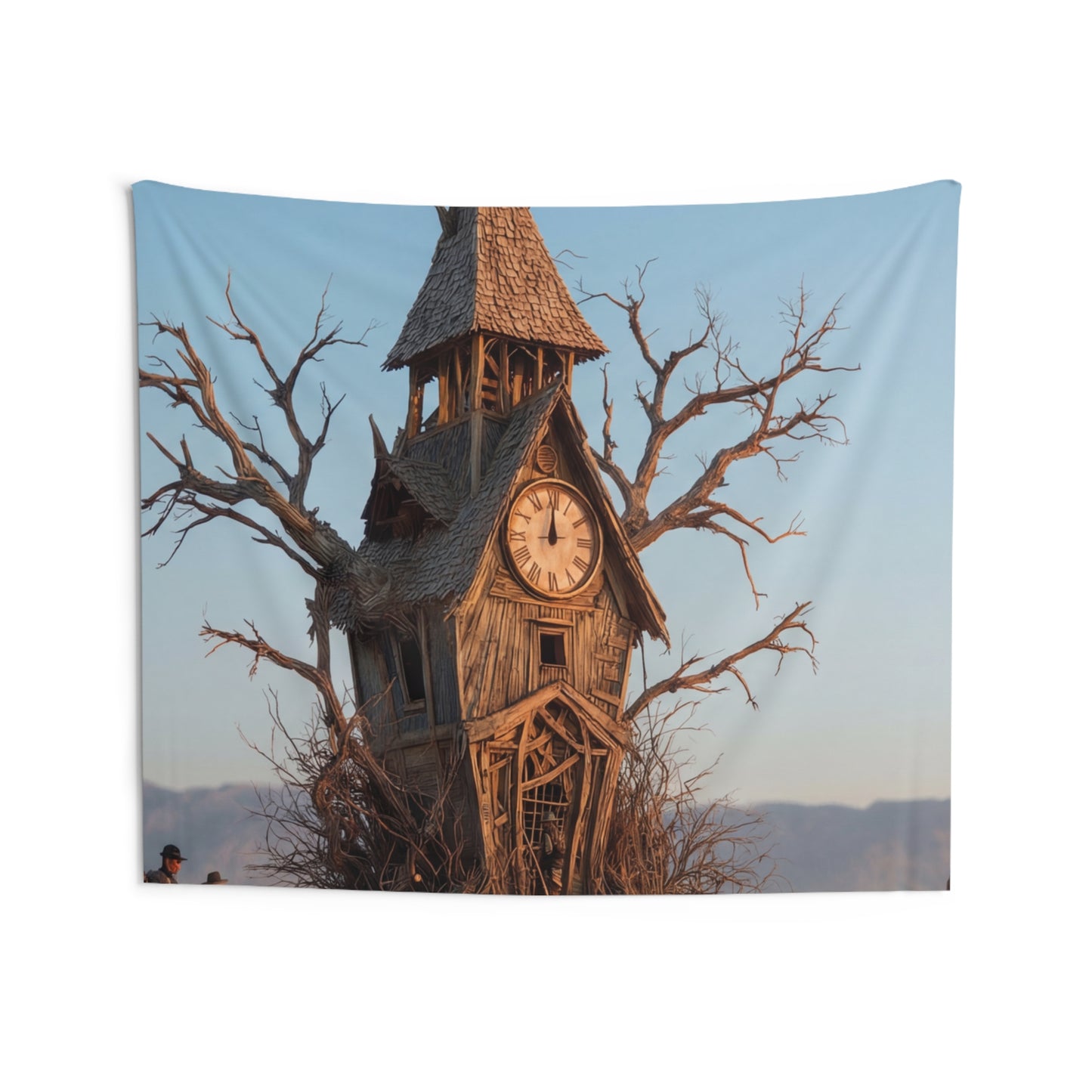 Clock Tower in the Desert Tree Indoor Wall Tapestries – A Quiet Passage Through Time