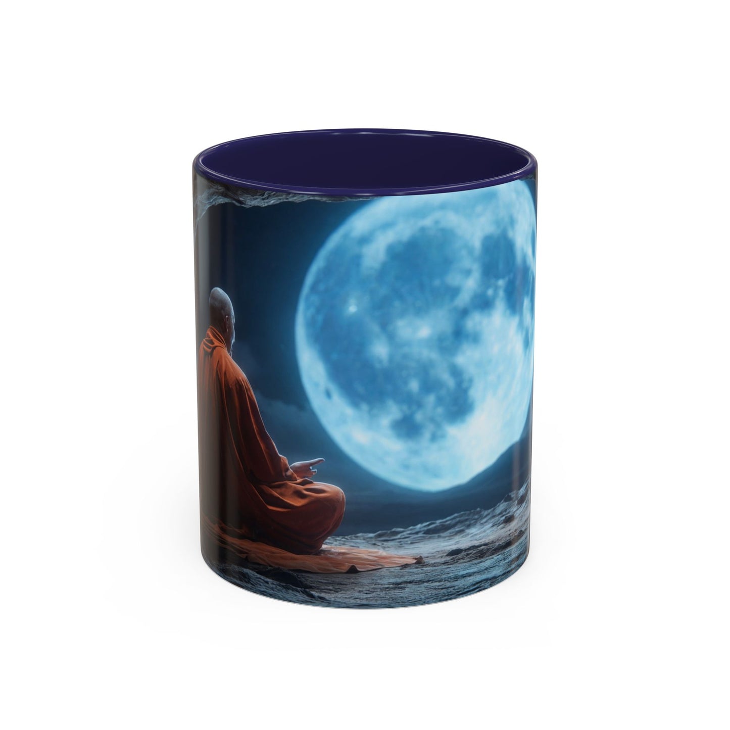 Moonlit Monk Meditation Mug – Serene Nightwatcher in Cave