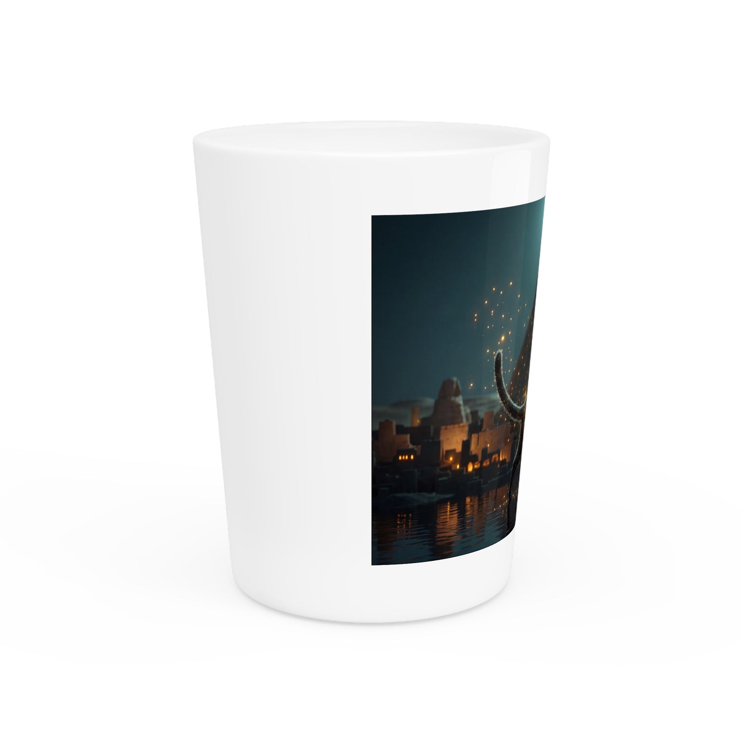 Desert Sentinel Cat Shot Glass – Pharaoh’s Moonlit Guardian