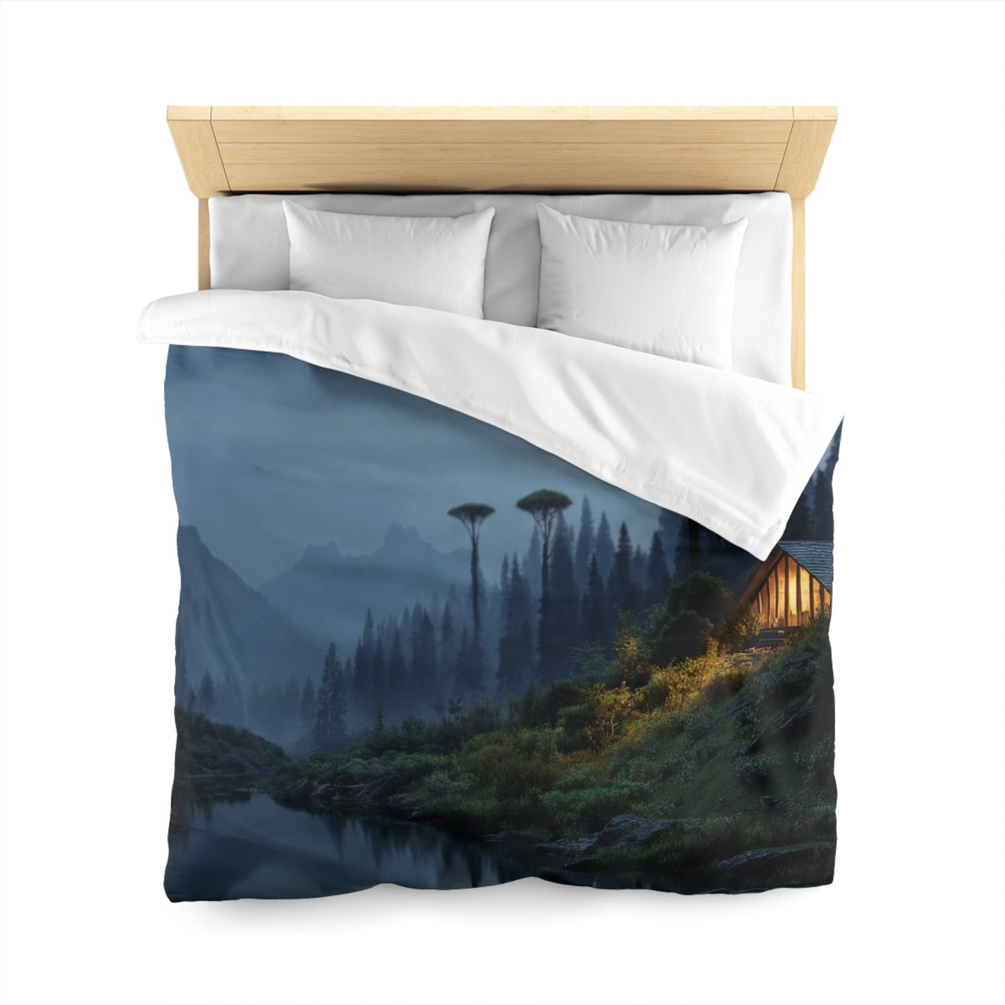 Moonlit Cabin Duvet Cover – Whispering Peaks & Silent Waters