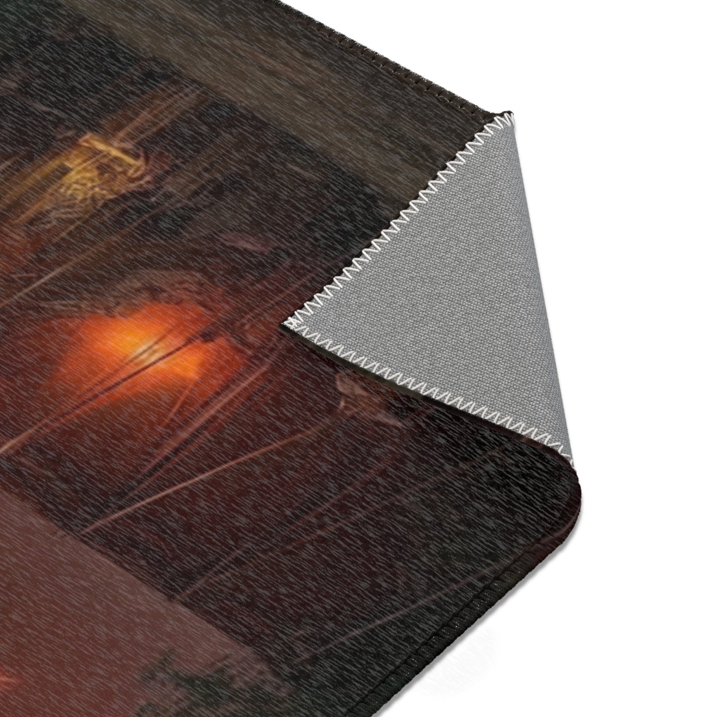 Crimson Carnival Tent Rug – City Skyline Under Thunderous Canopy