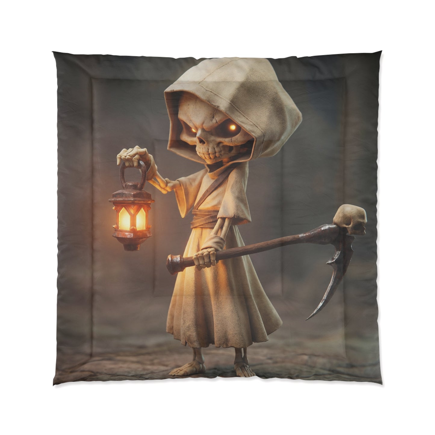 Lantern-Wielding Grim Reaper Comforter – Warm Light in the Shadowed Path